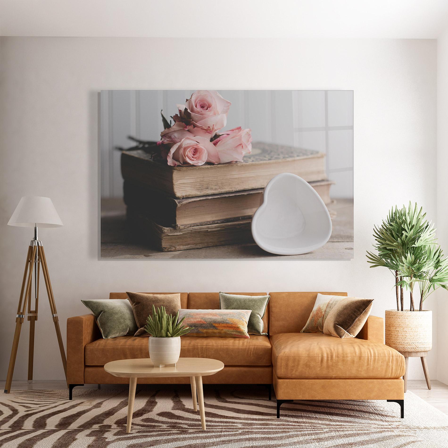 Стъклена картина Books With Roses mockup 7