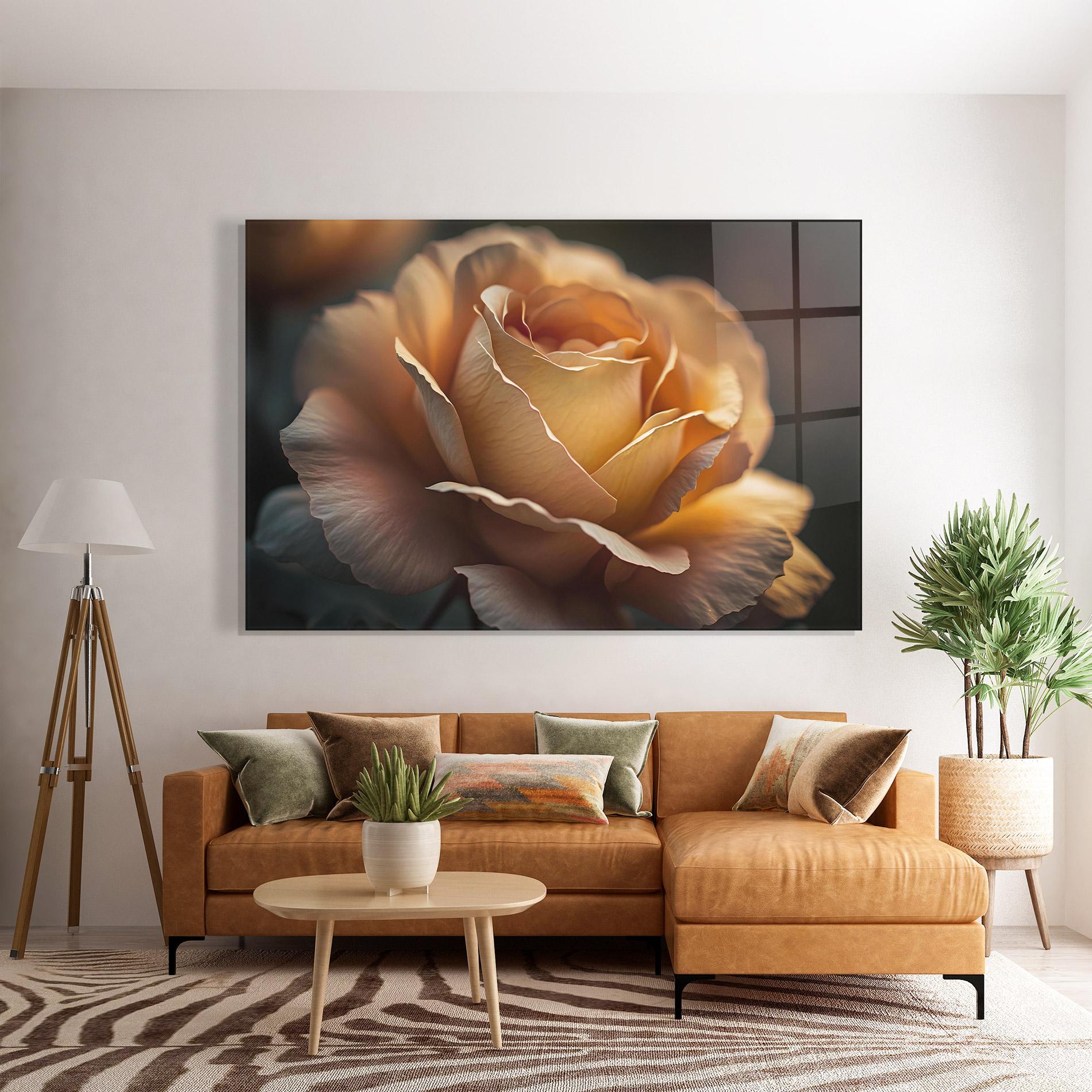Стъклена картина Light Orange Rose Close Up mockup 7
