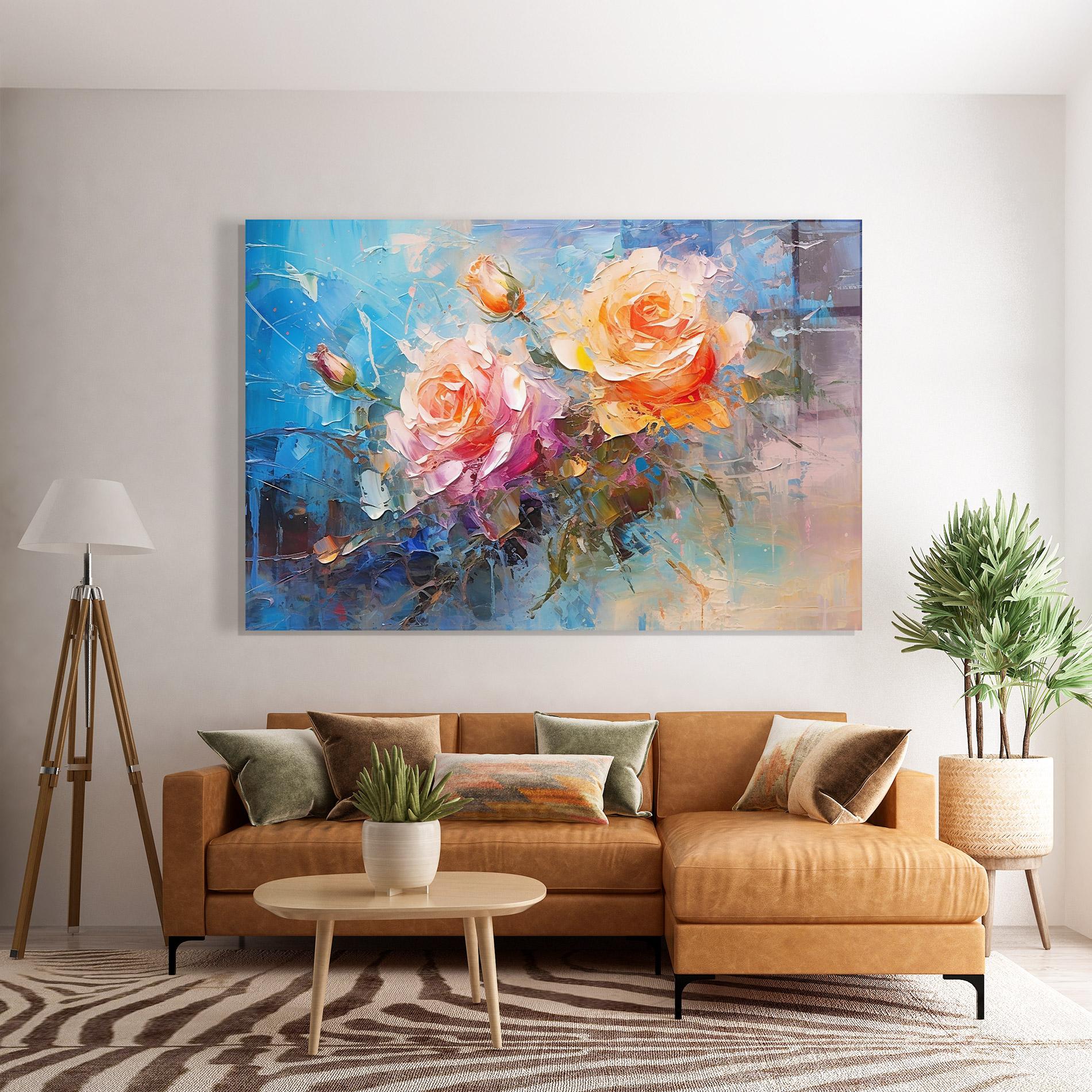 Стъклена картина Light Orange Rose Painting mockup 7