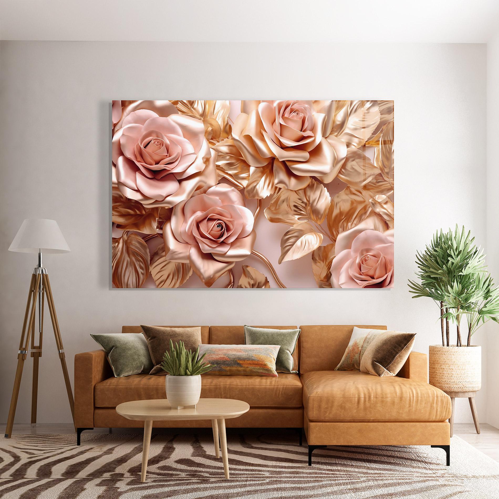 Стъклена картина Pink Golden Roses mockup 7
