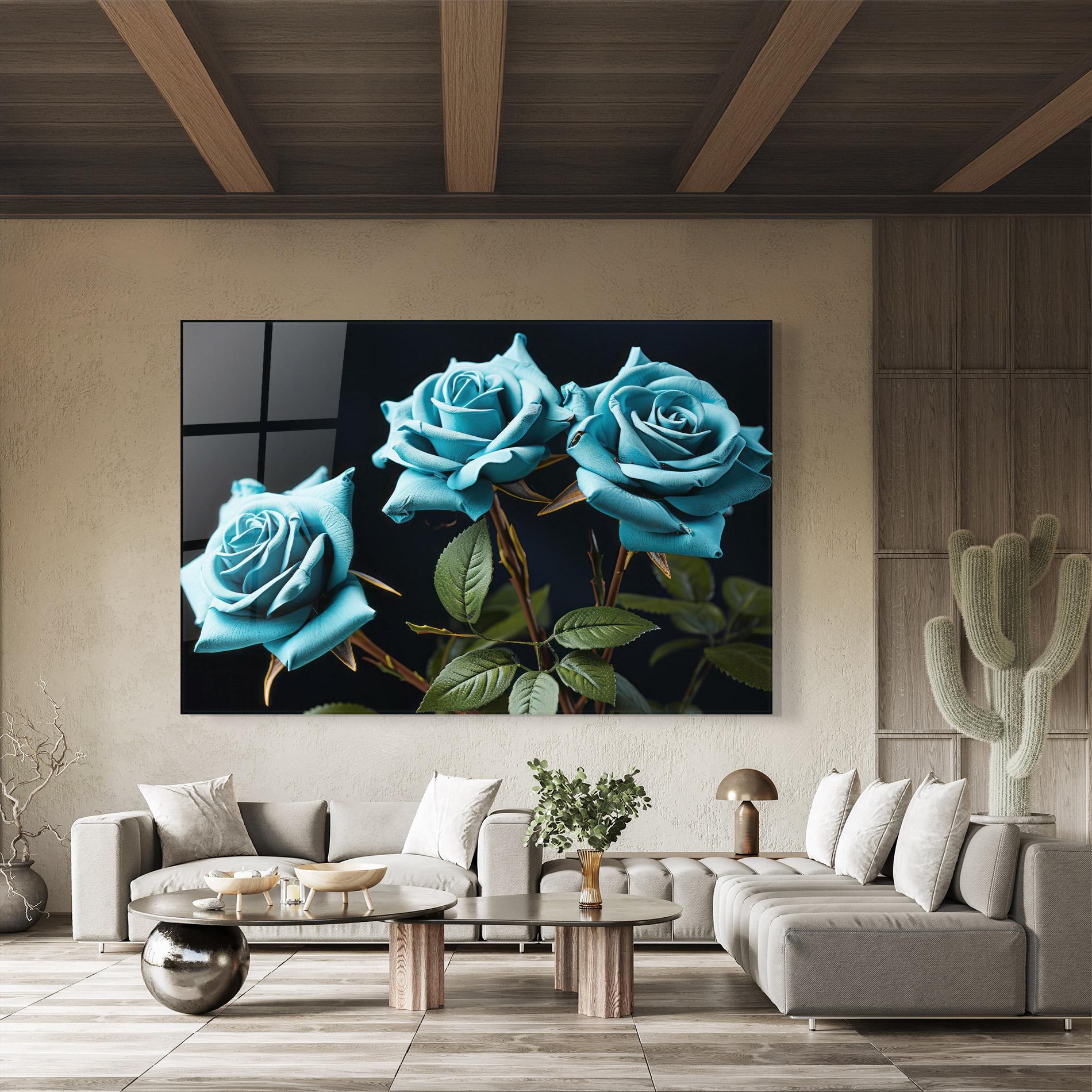 Стъклена картина Blue Roses mockup 8