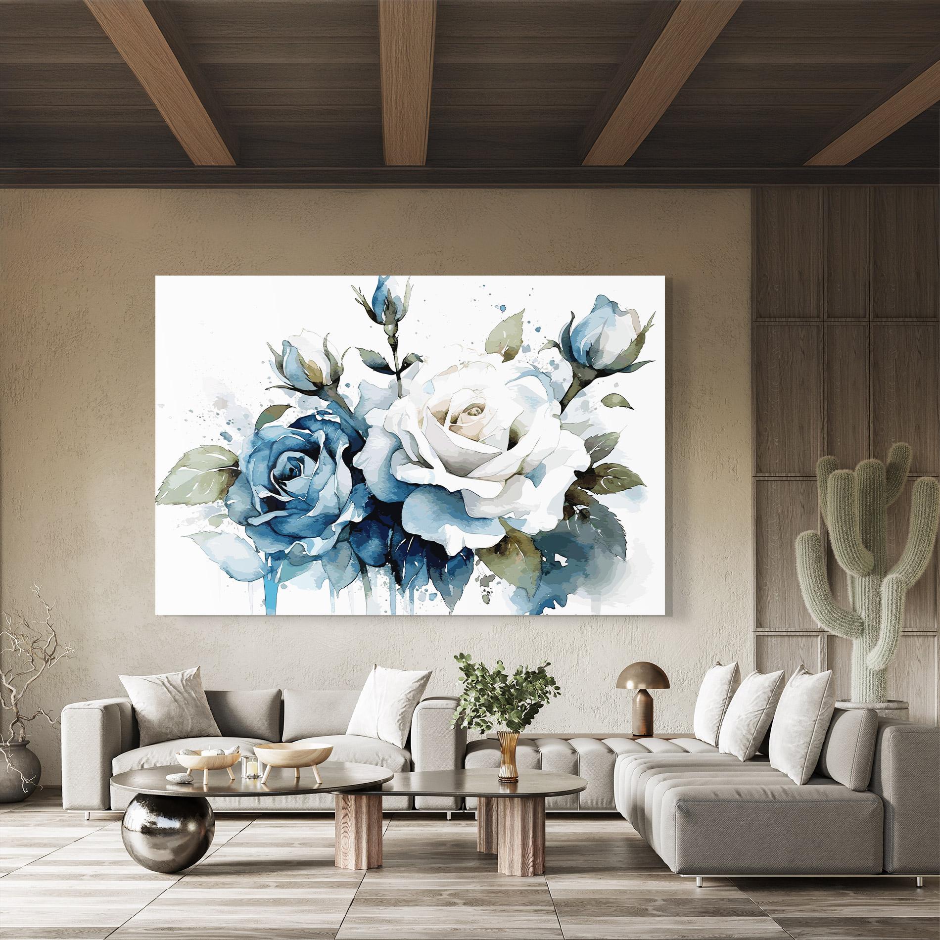 Стъклена картина Blue White Roses mockup 8