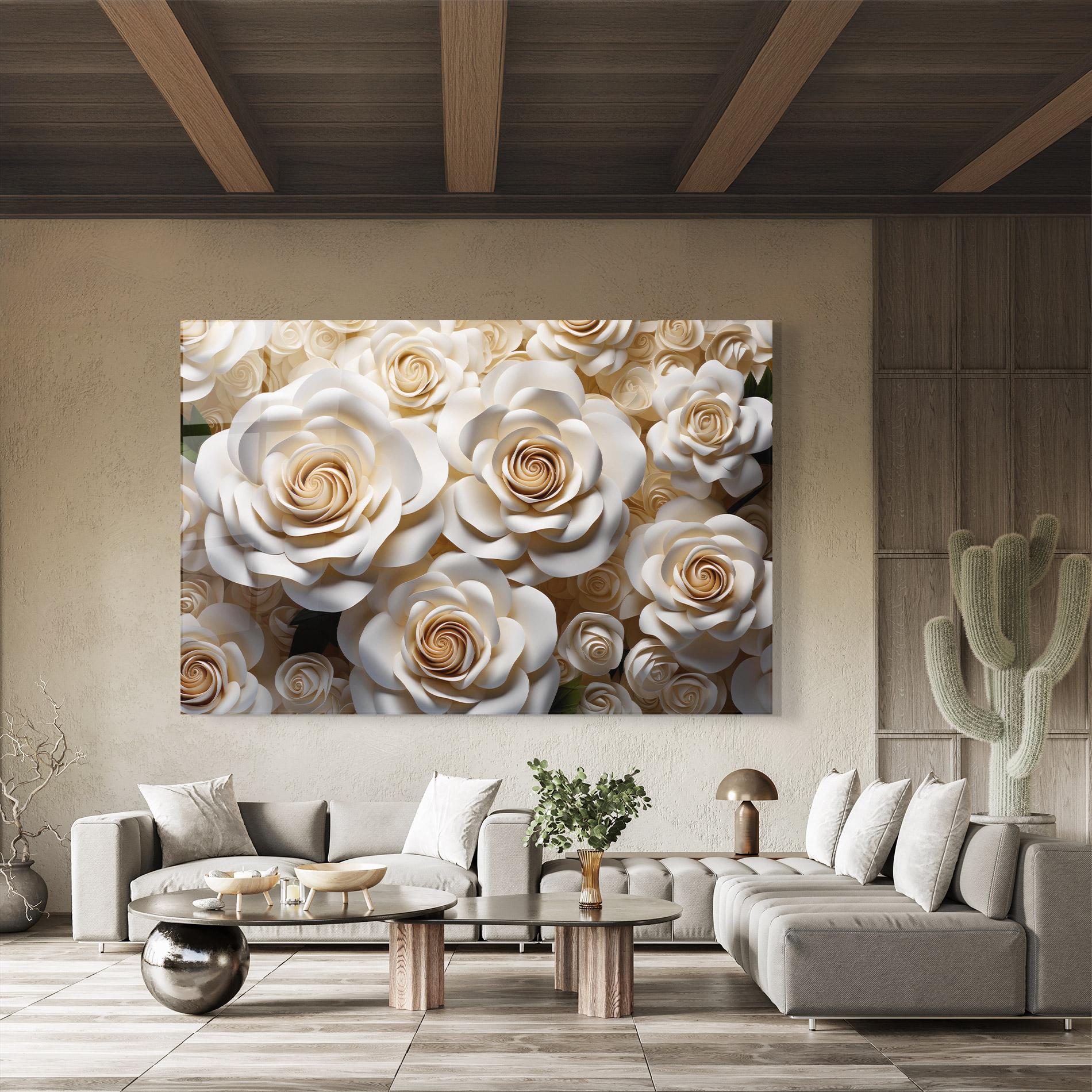 Стъклена картина Cream Roses Wall mockup 8