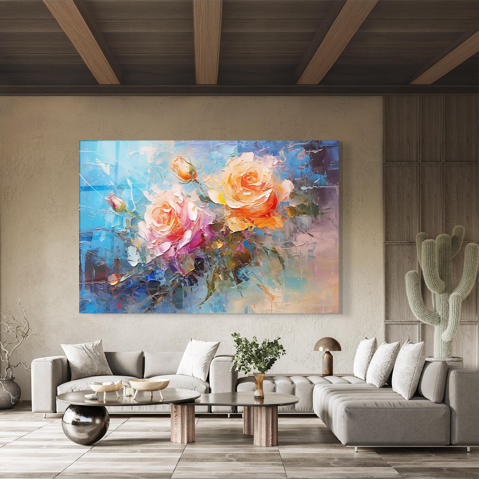 Стъклена картина Light Orange Rose Painting mockup 8