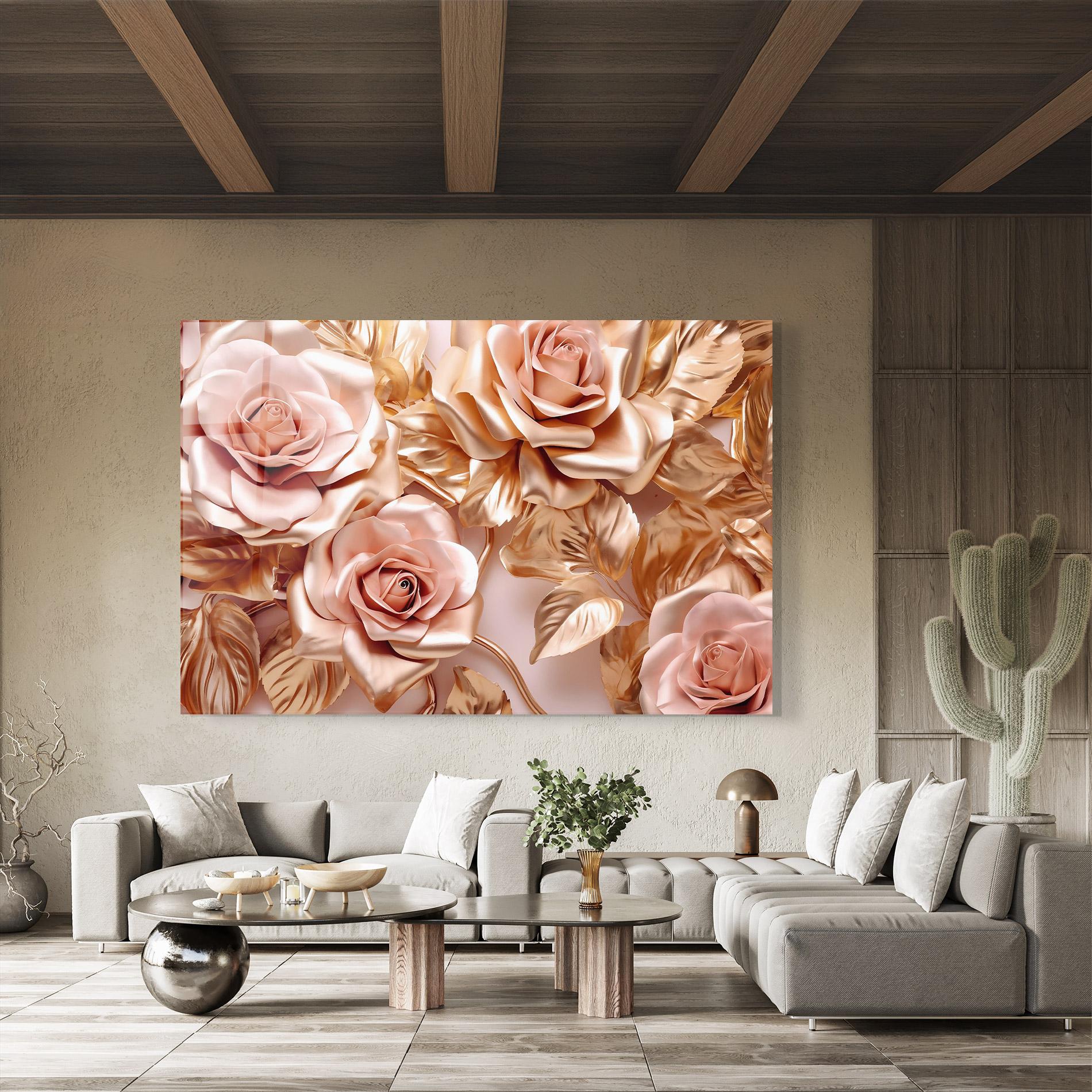 Стъклена картина Pink Golden Roses mockup 8
