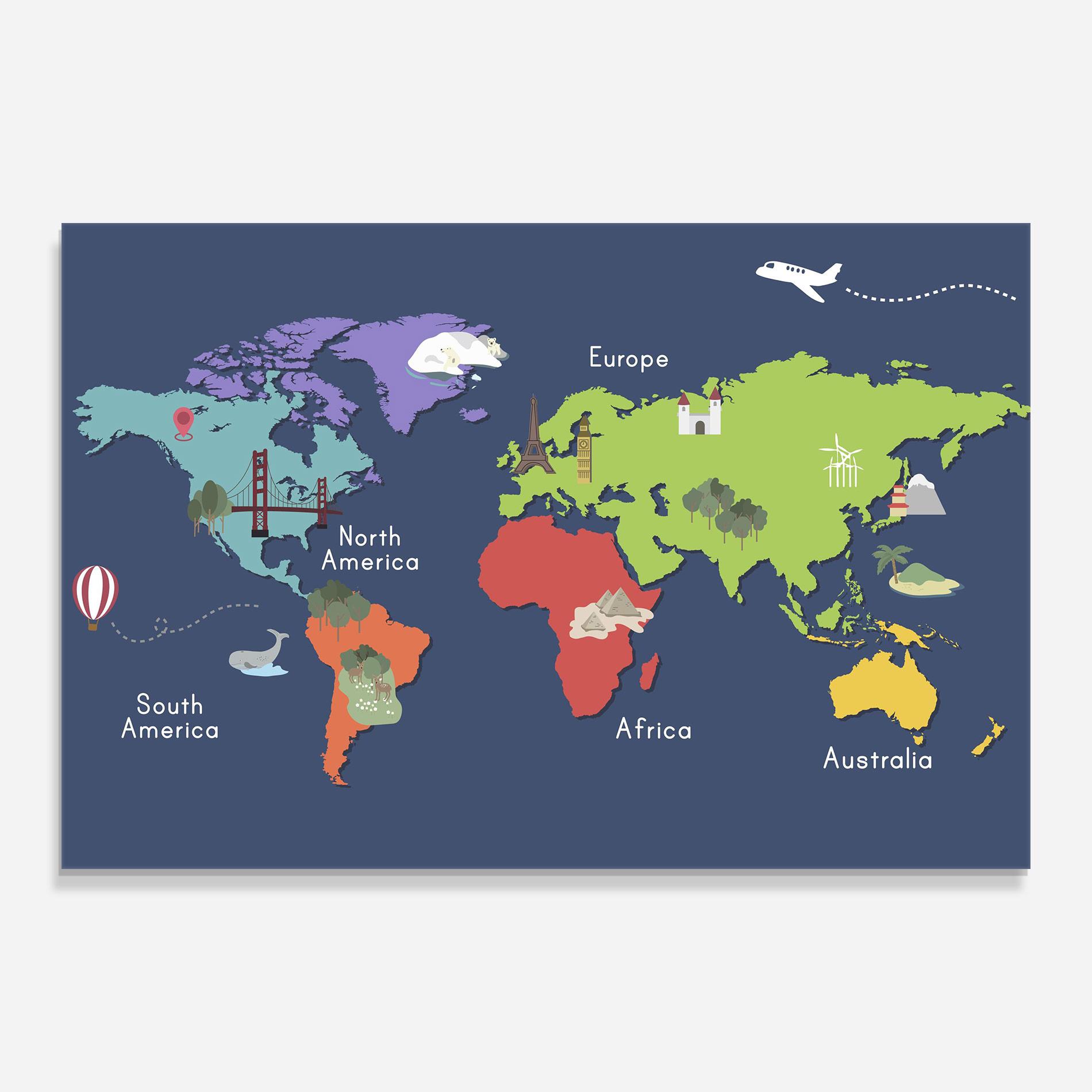 Стъклена картина Blue Map World mockup 0