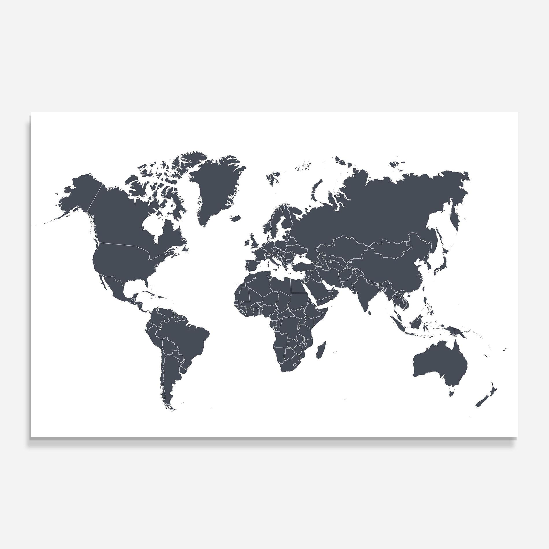 Стъклена картина World Grey Map mockup 0