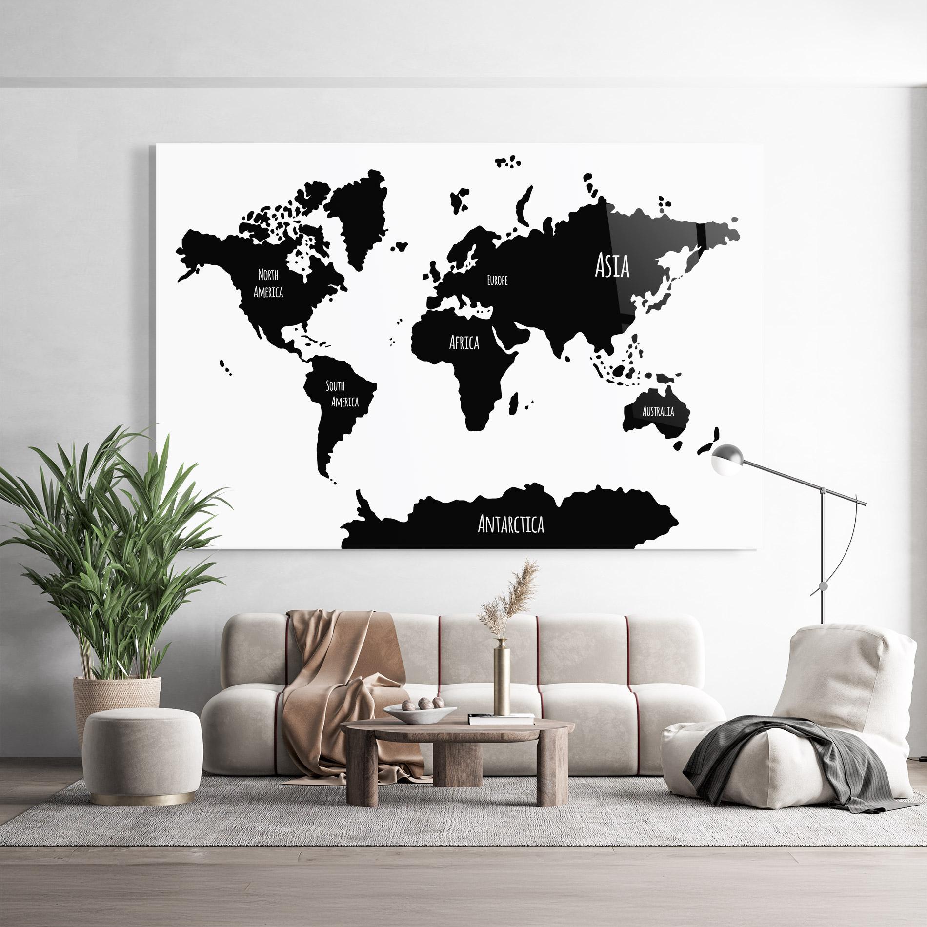 Стъклена картина Black Map World mockup 9
