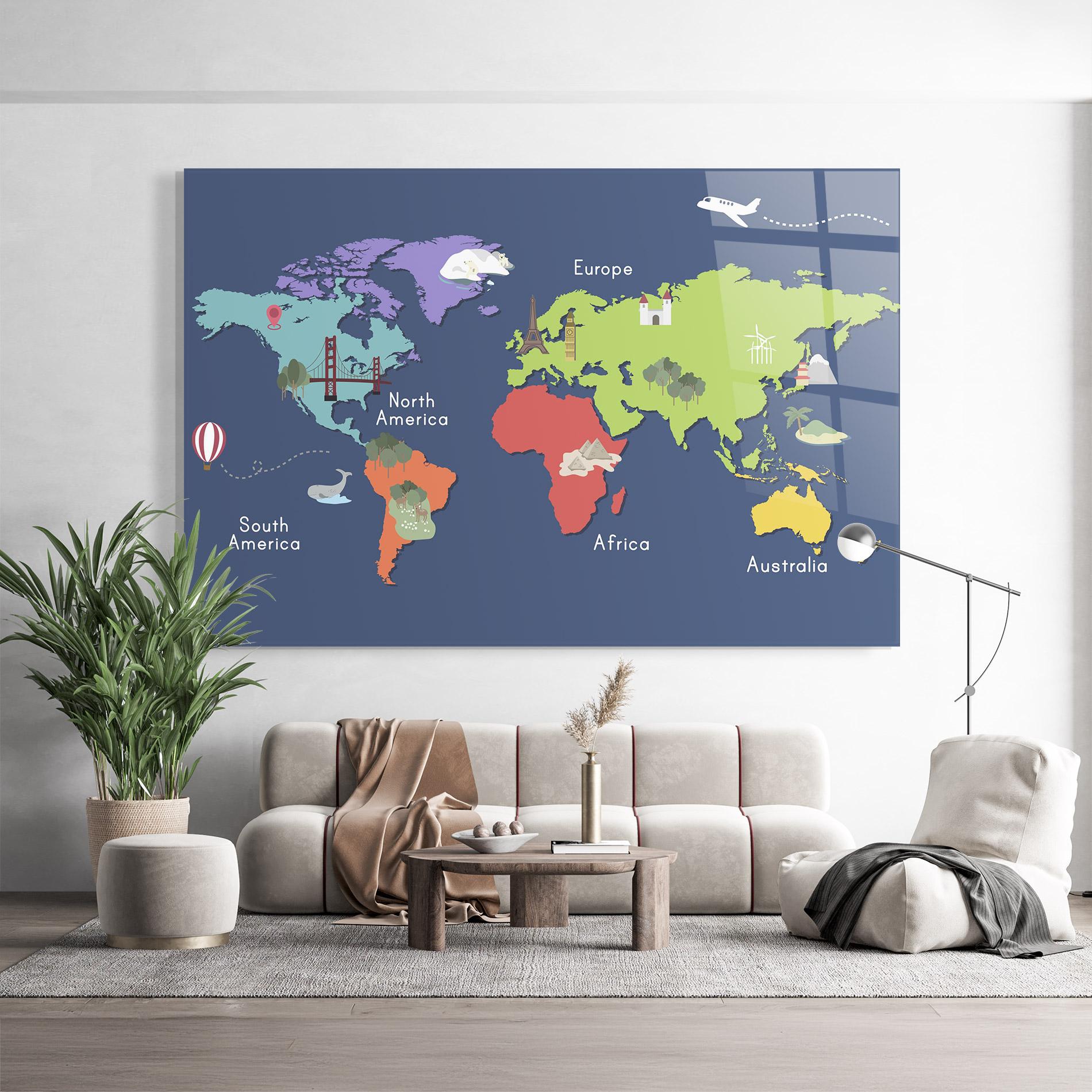 Стъклена картина Blue Map World mockup 9