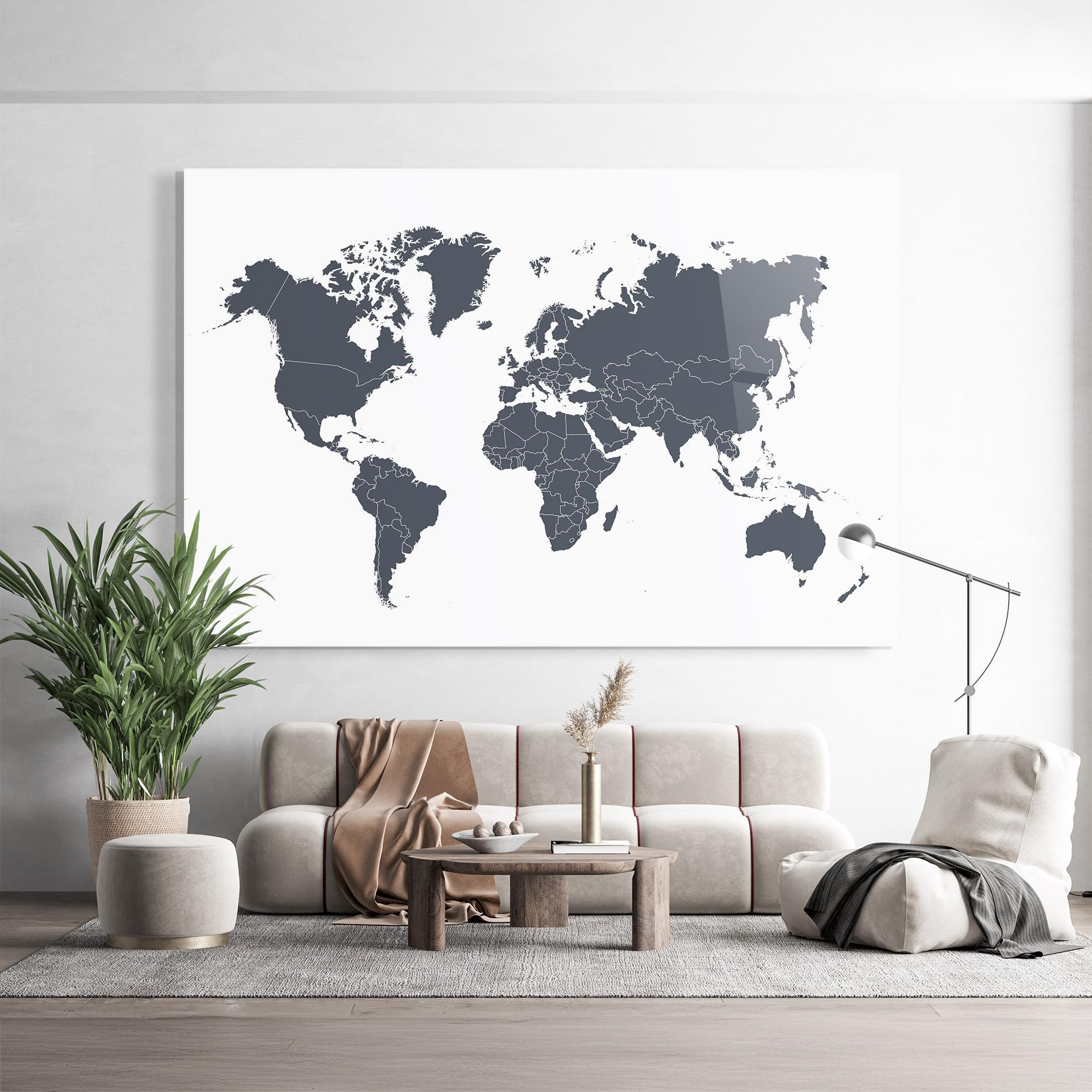 Стъклена картина World Grey Map mockup 9