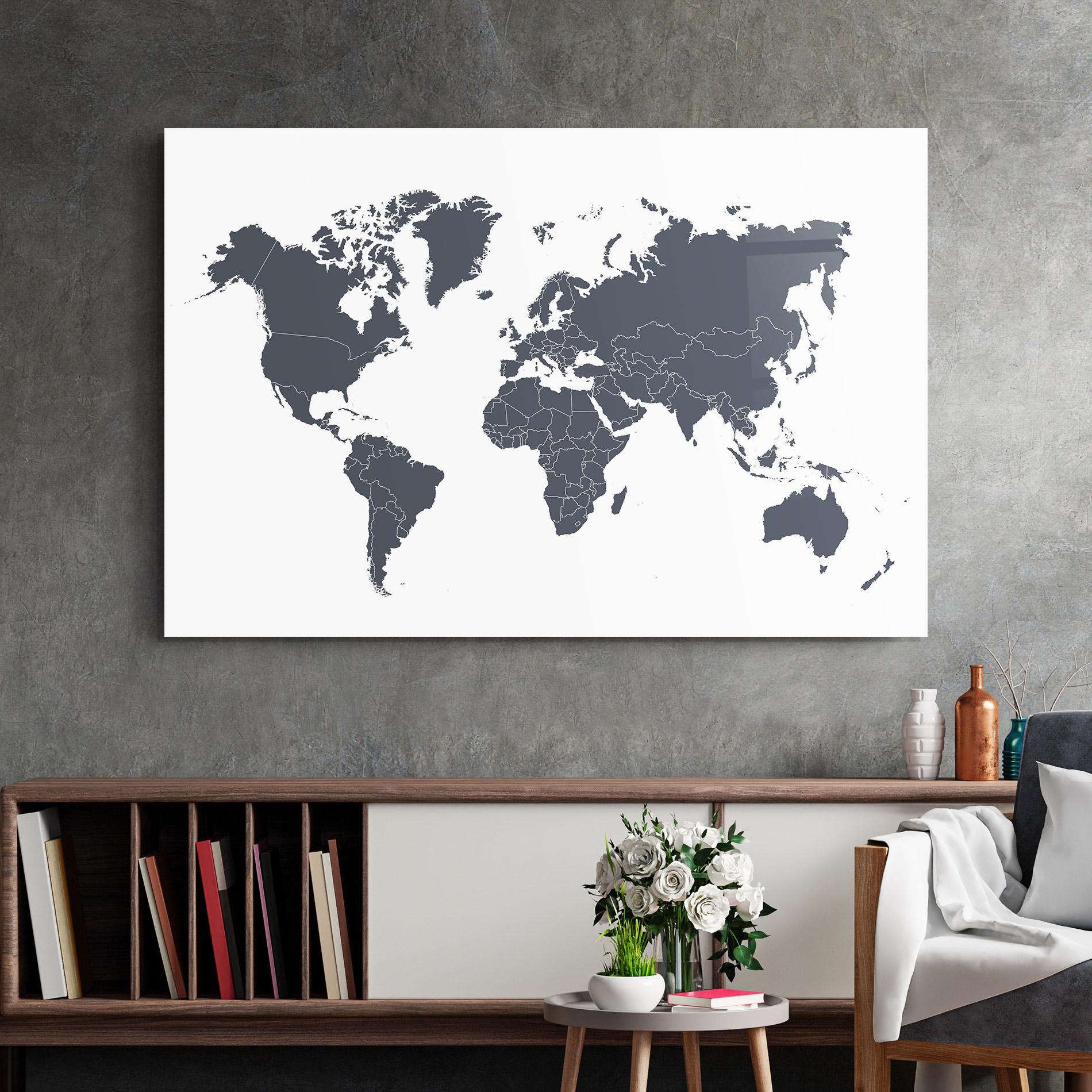 Стъклена картина World Grey Map mockup 2