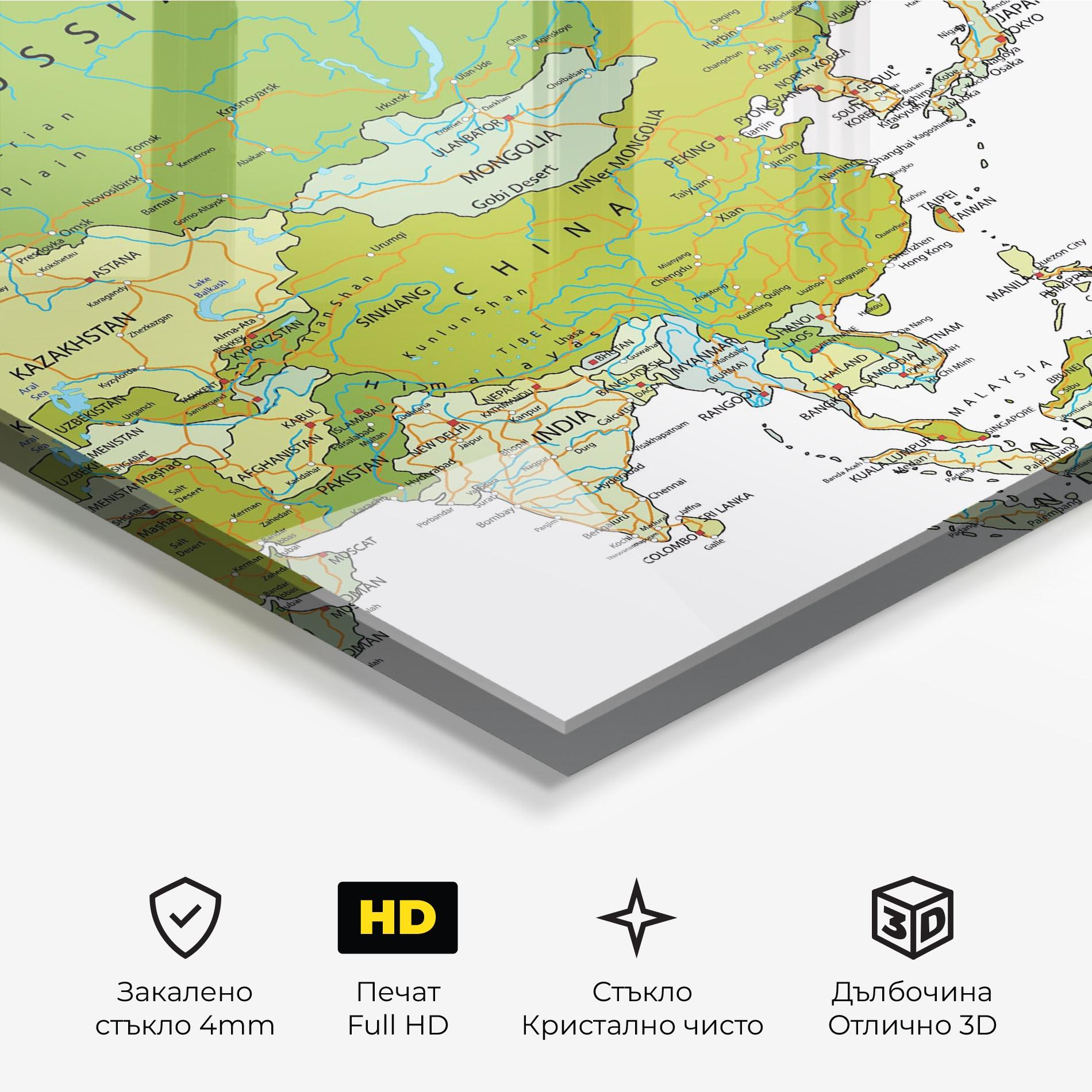 Стъклена картина Asia Green Map mockup 3