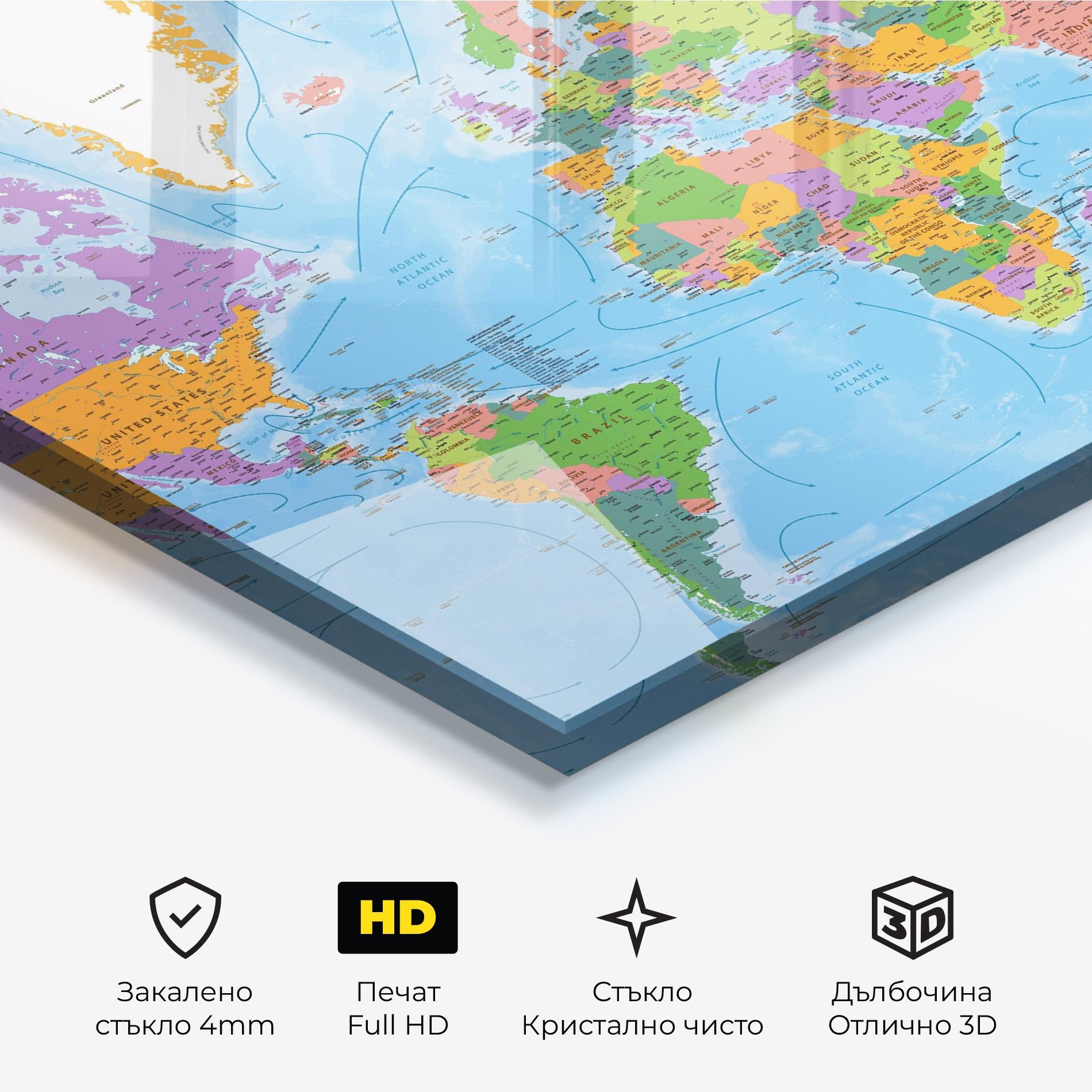 Стъклена картина Color World Map mockup 3
