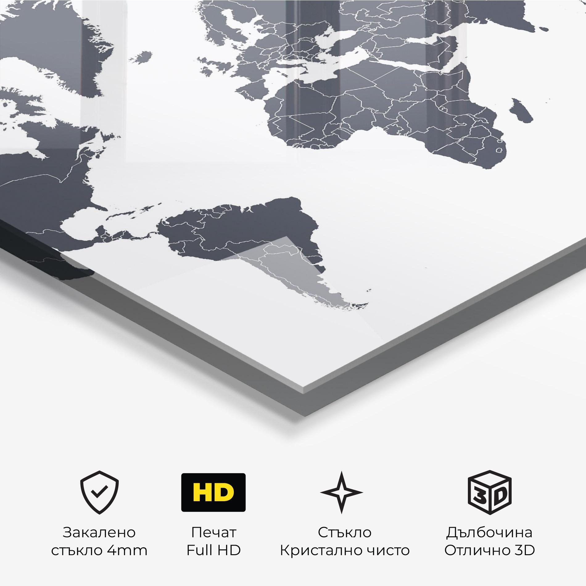 Стъклена картина World Grey Map mockup 3