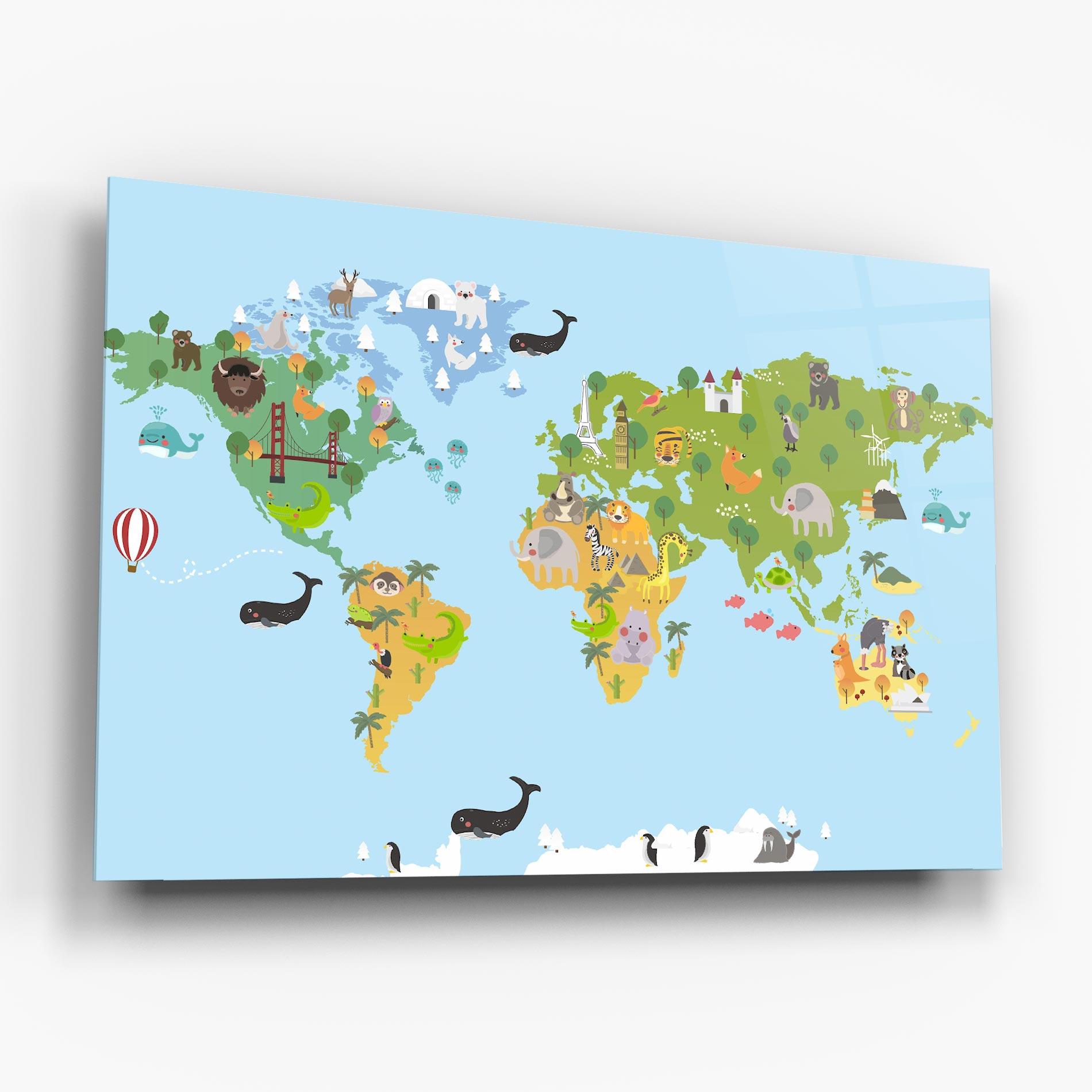 Стъклена картина Animals Cute Map mockup 6