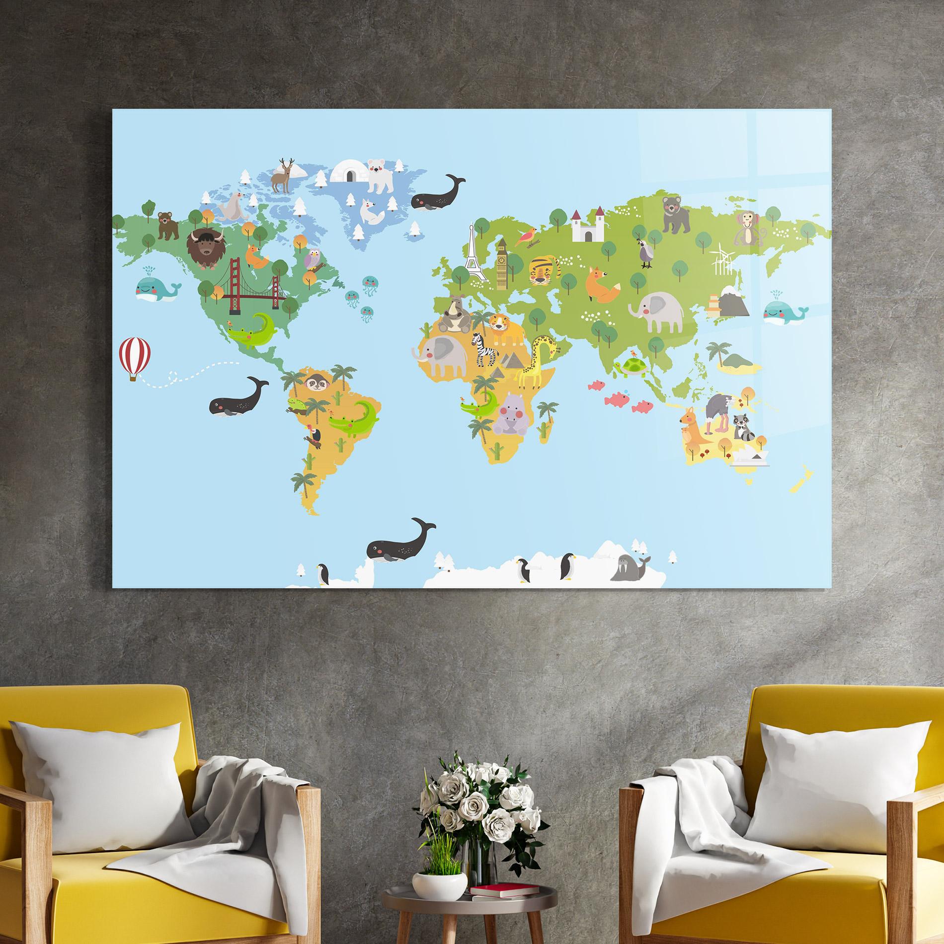 Стъклена картина Animals Cute Map mockup 4