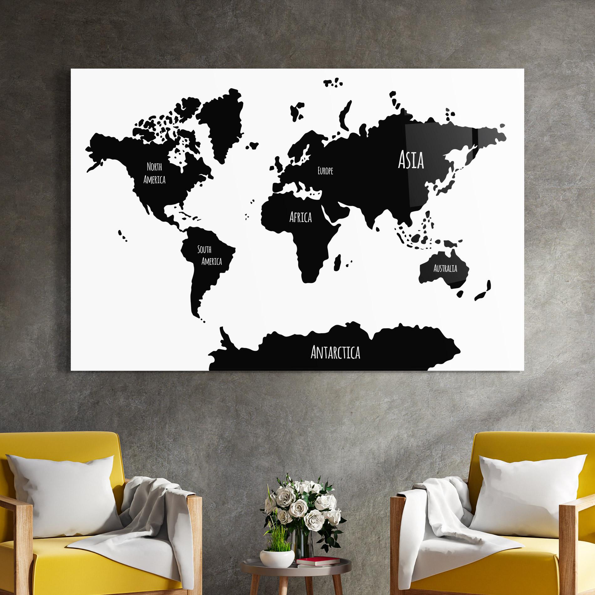 Стъклена картина Black Map World mockup 4