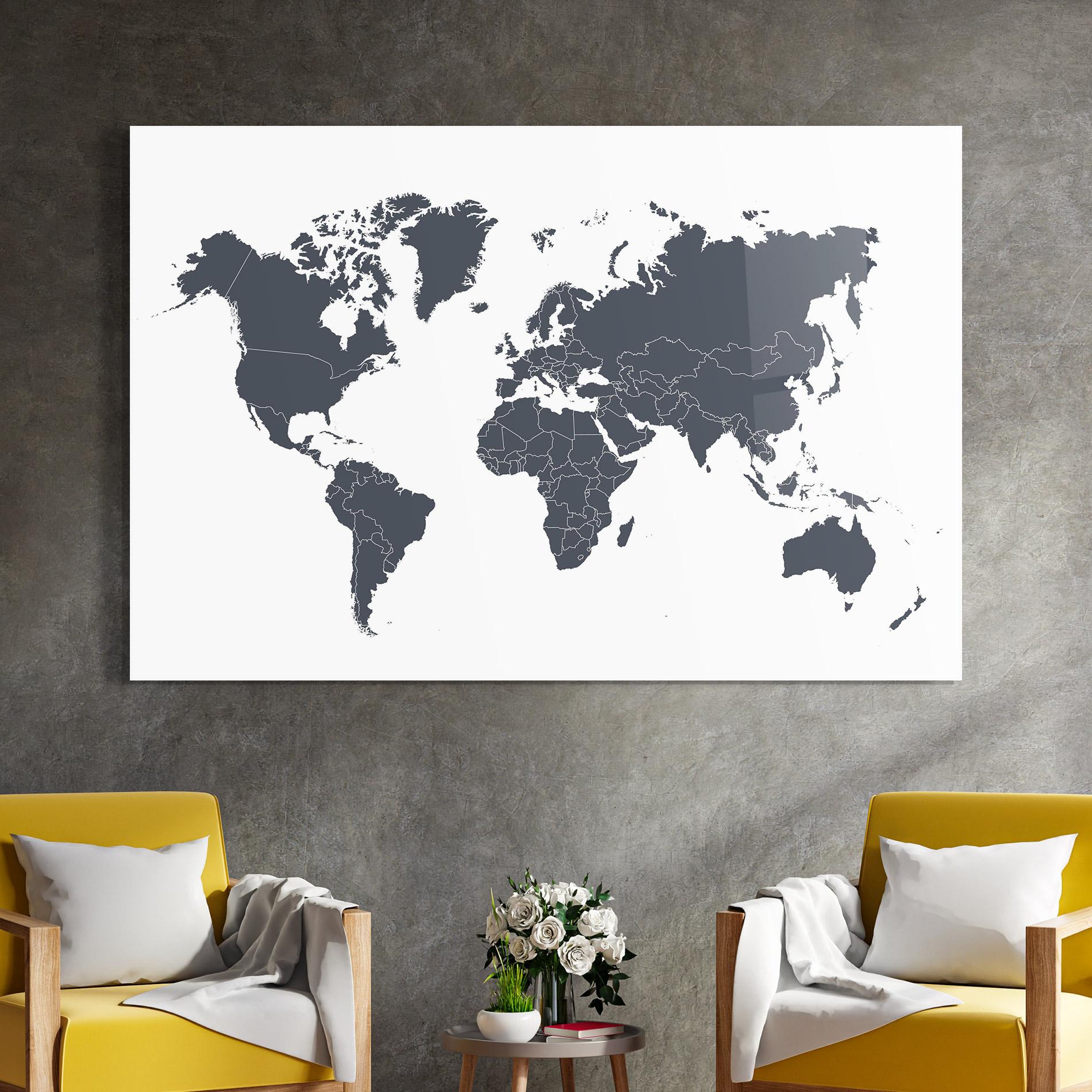 Стъклена картина World Grey Map mockup 4