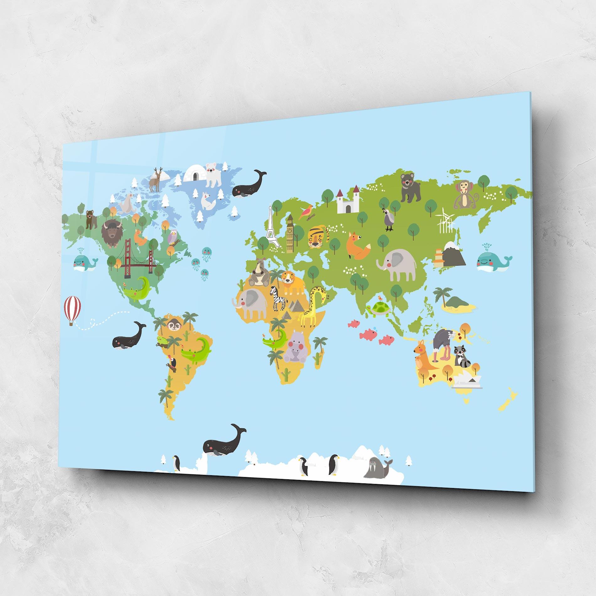 Стъклена картина Animals Cute Map mockup 1