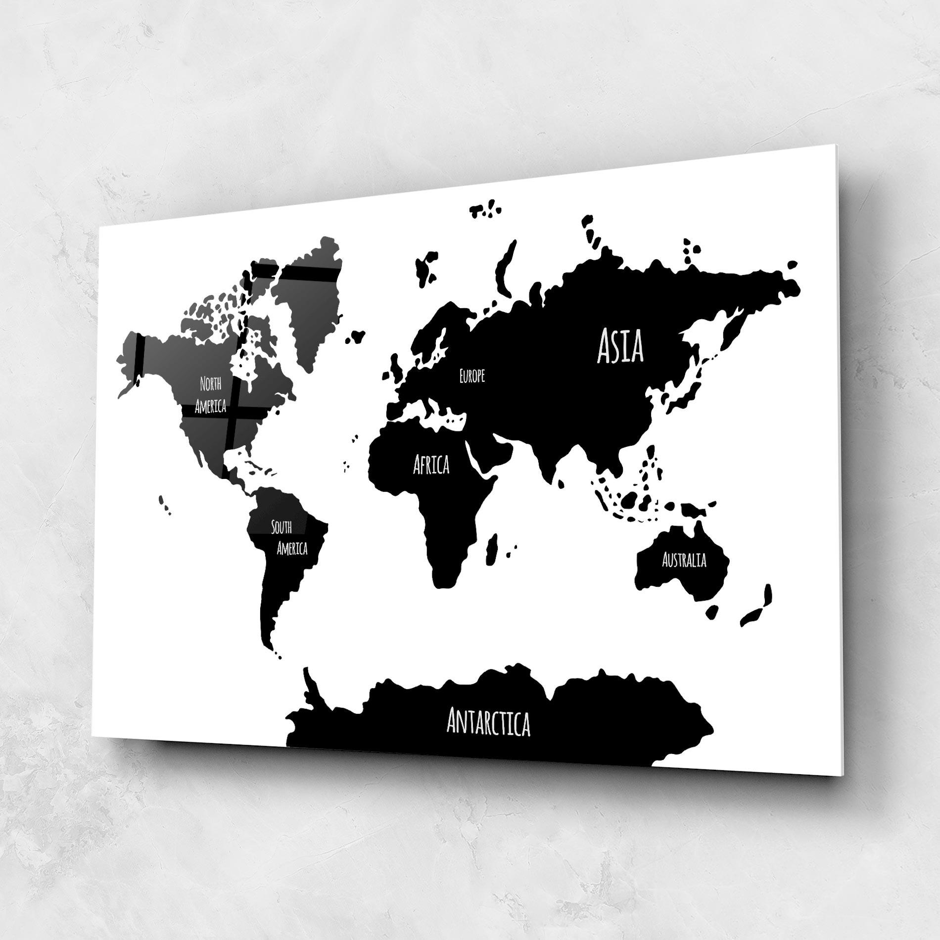 Стъклена картина Black Map World mockup 1