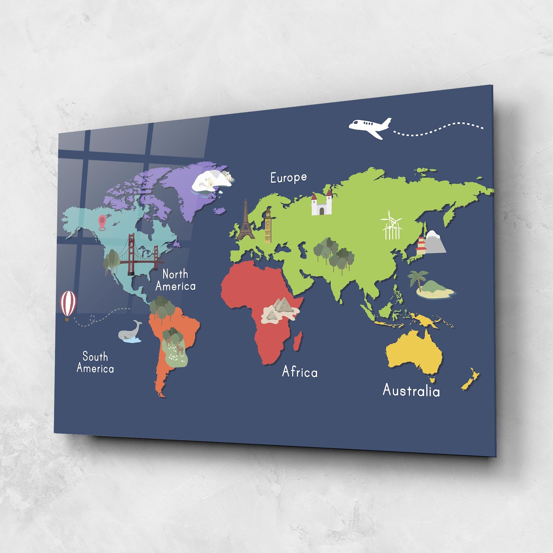 Стъклена картина Blue Map World mockup 1
