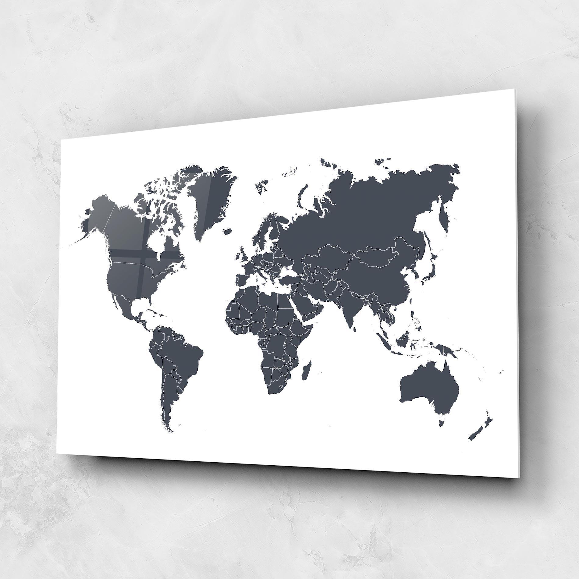 Стъклена картина World Grey Map mockup 1