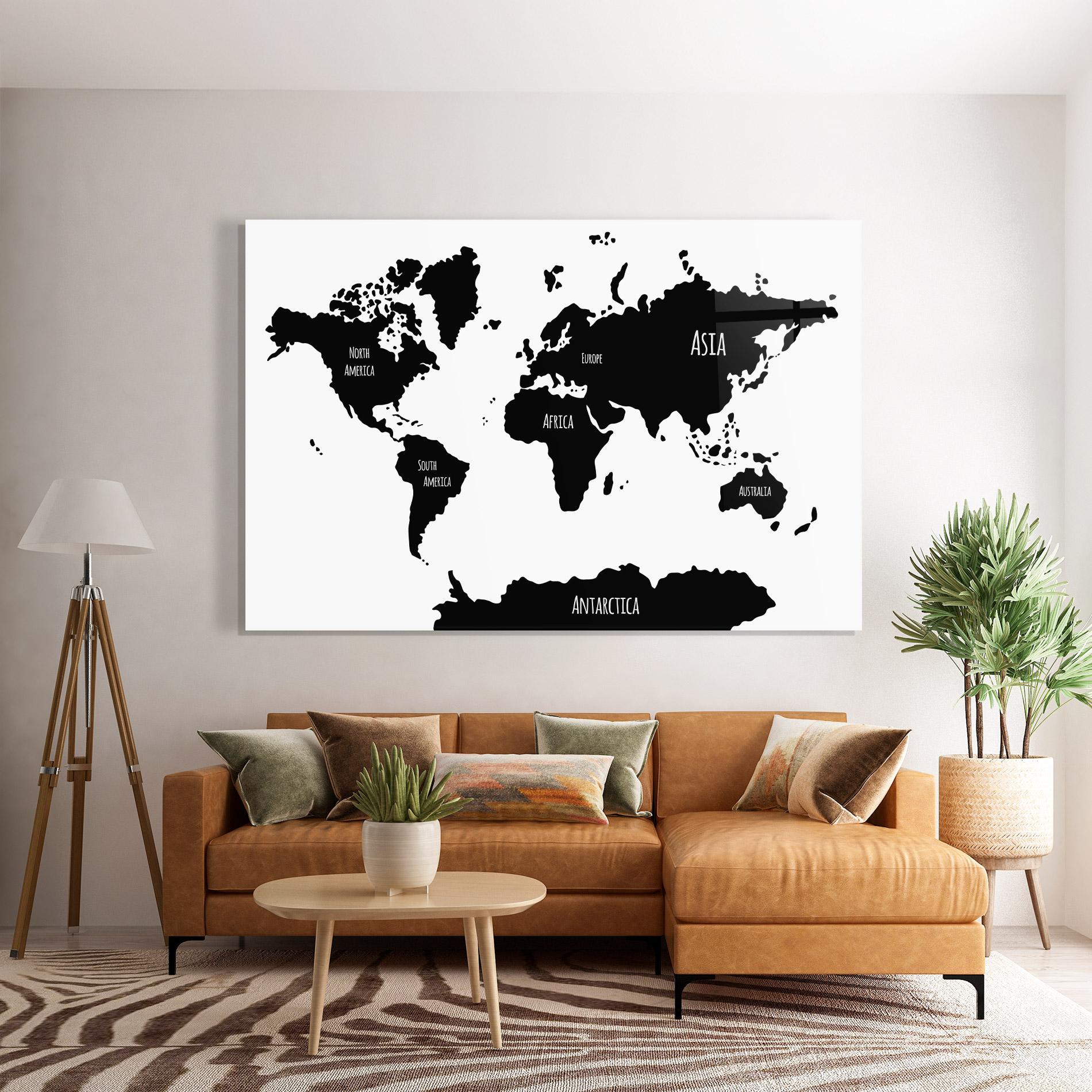 Стъклена картина Black Map World mockup 7