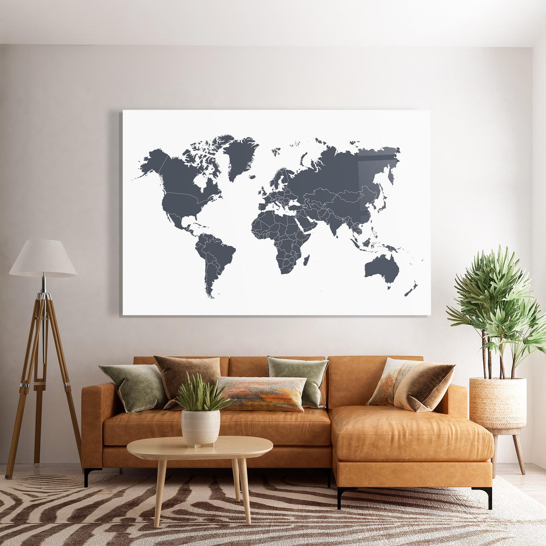 Стъклена картина World Grey Map mockup 7