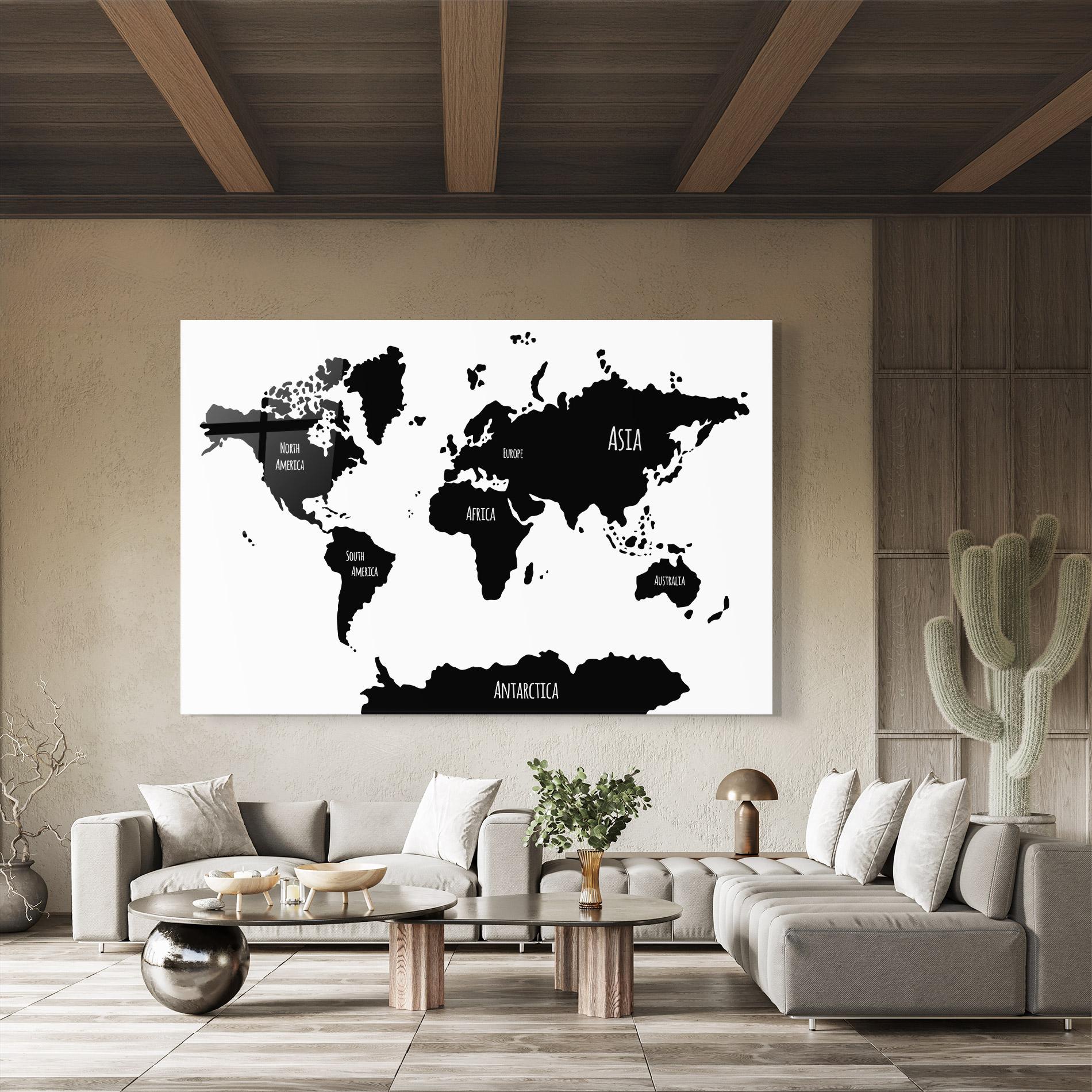 Стъклена картина Black Map World mockup 8