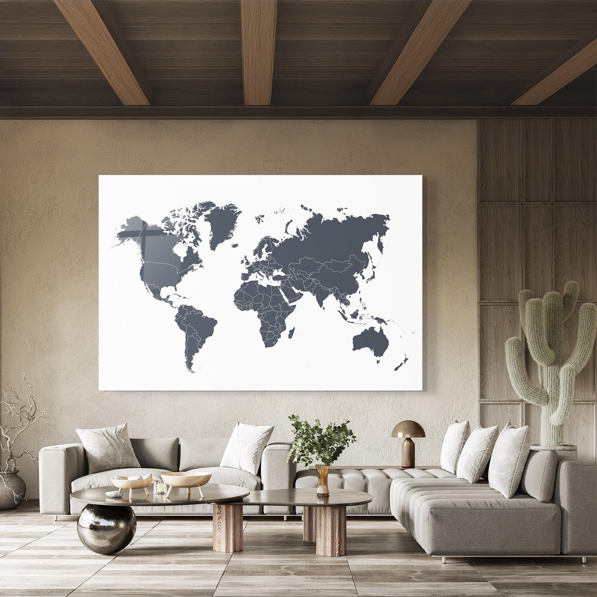 Стъклена картина World Grey Map mockup 8