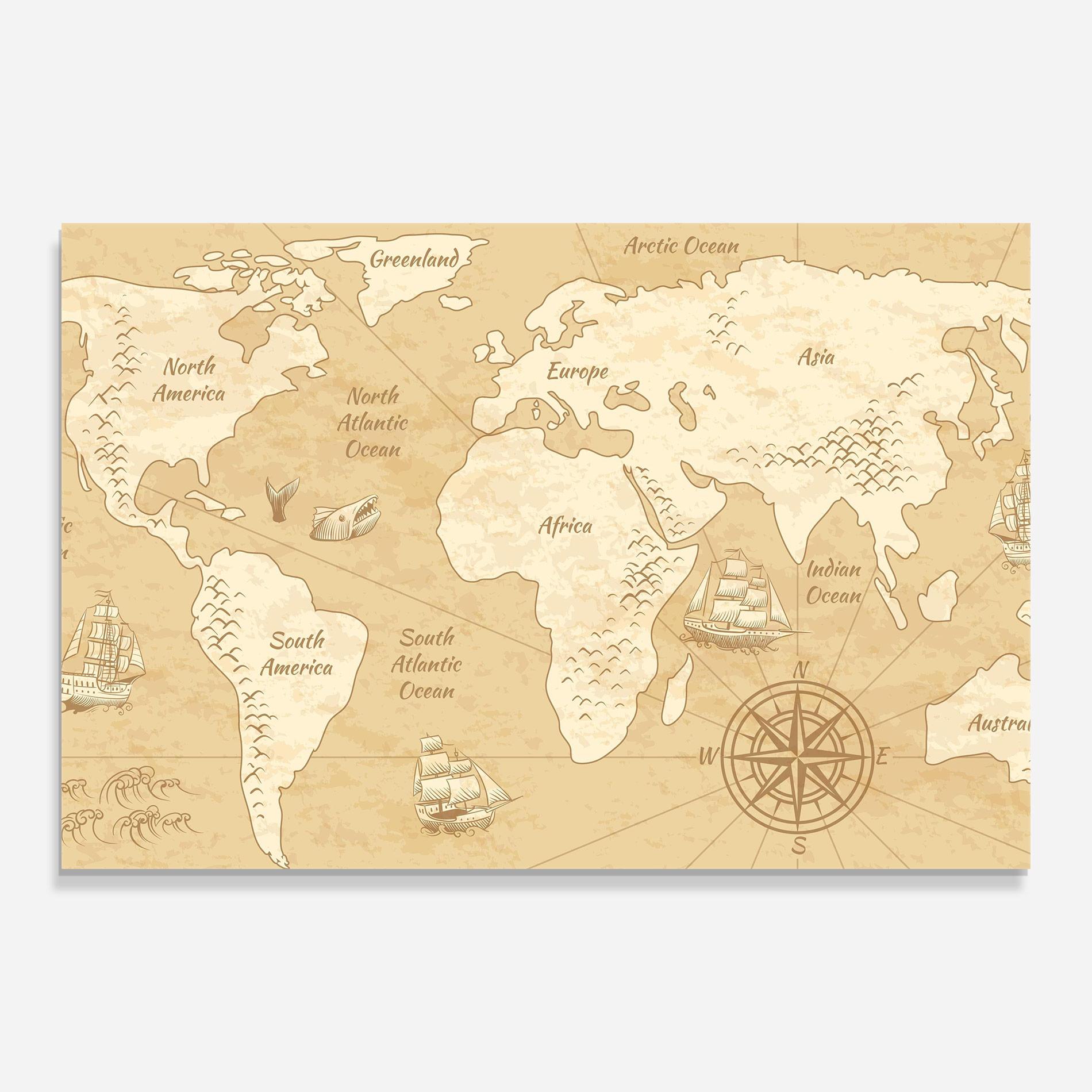 Стъклена картина Old Continents Map mockup 0