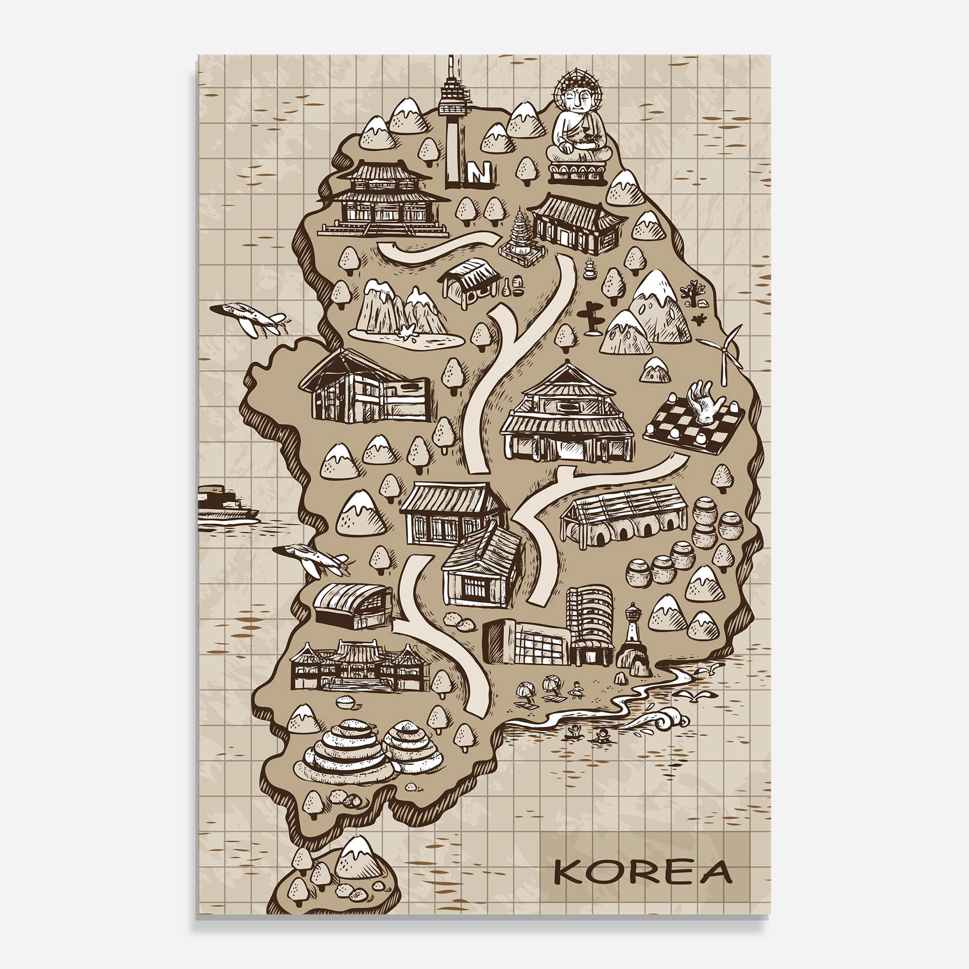 Стъклена картина Old Korea Map mockup 0