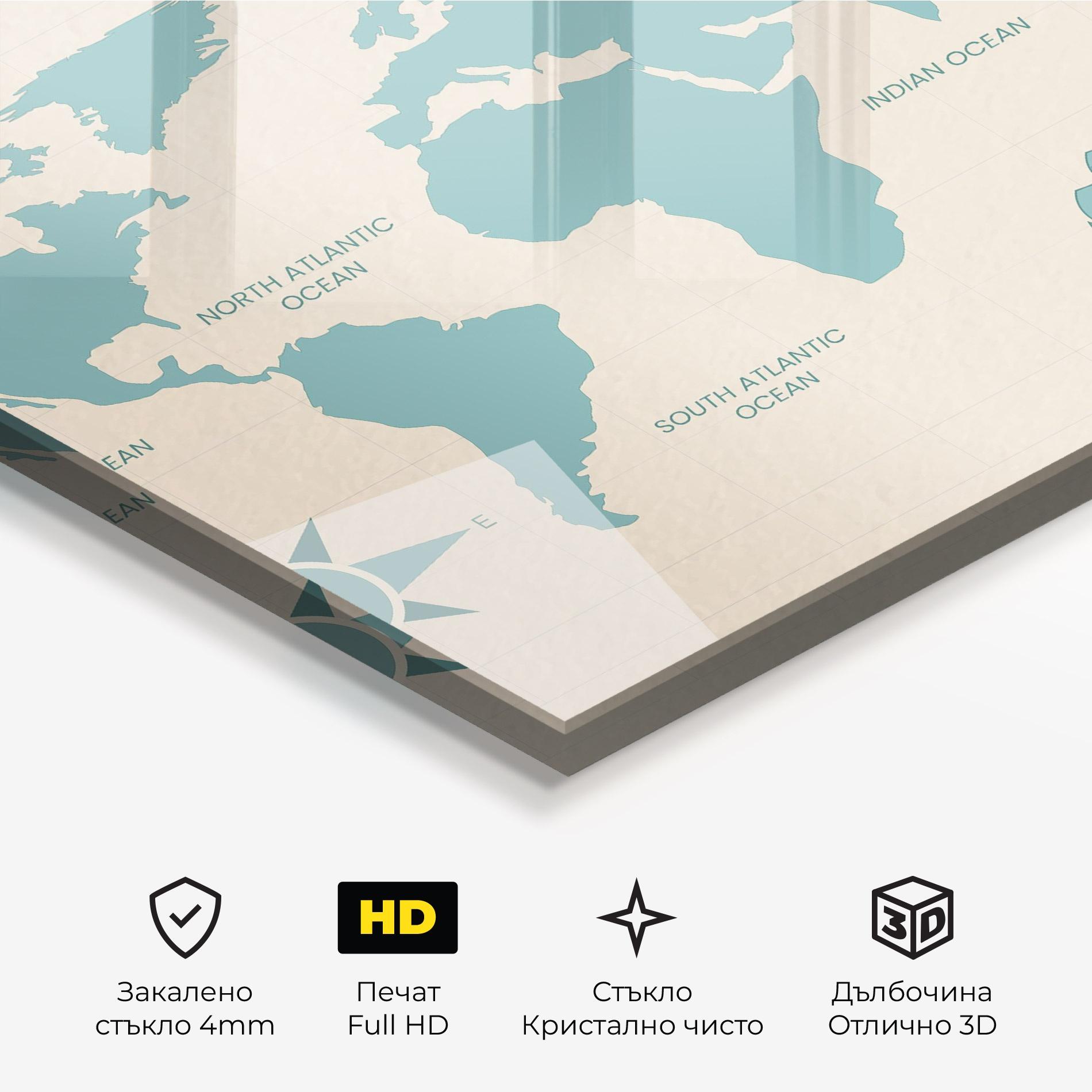 Стъклена картина Cream Blue Map mockup 3