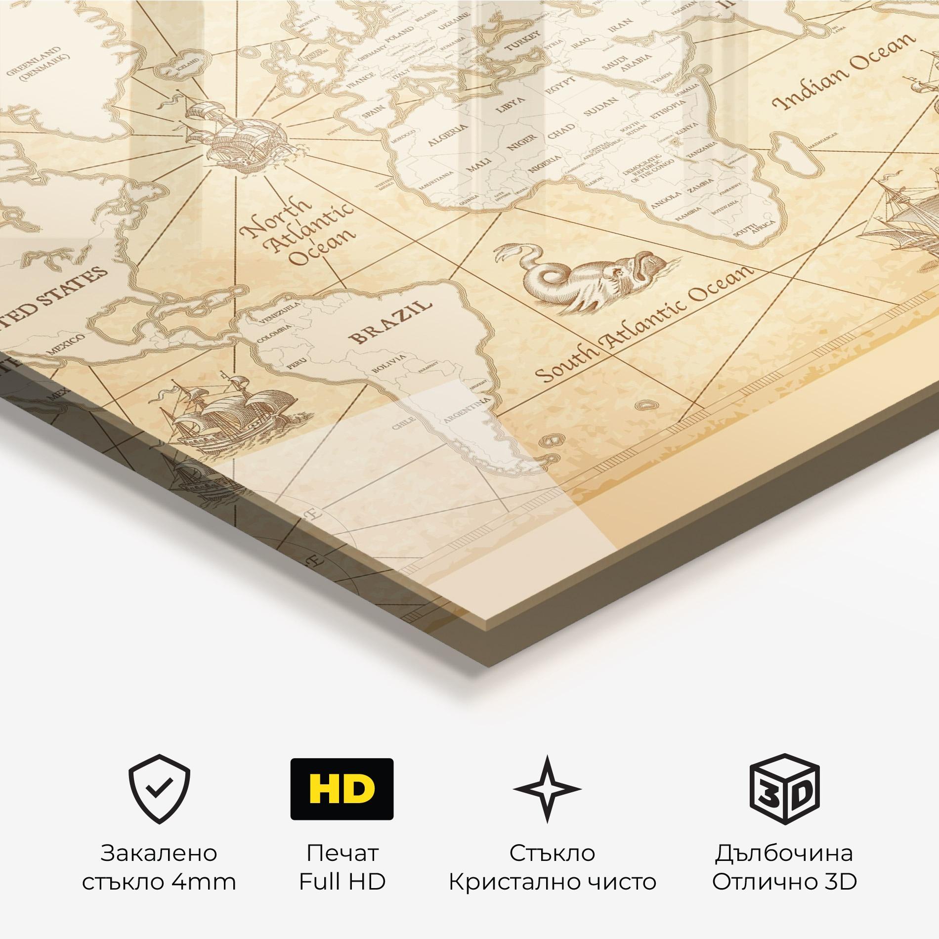 Стъклена картина Cream Old Map mockup 3