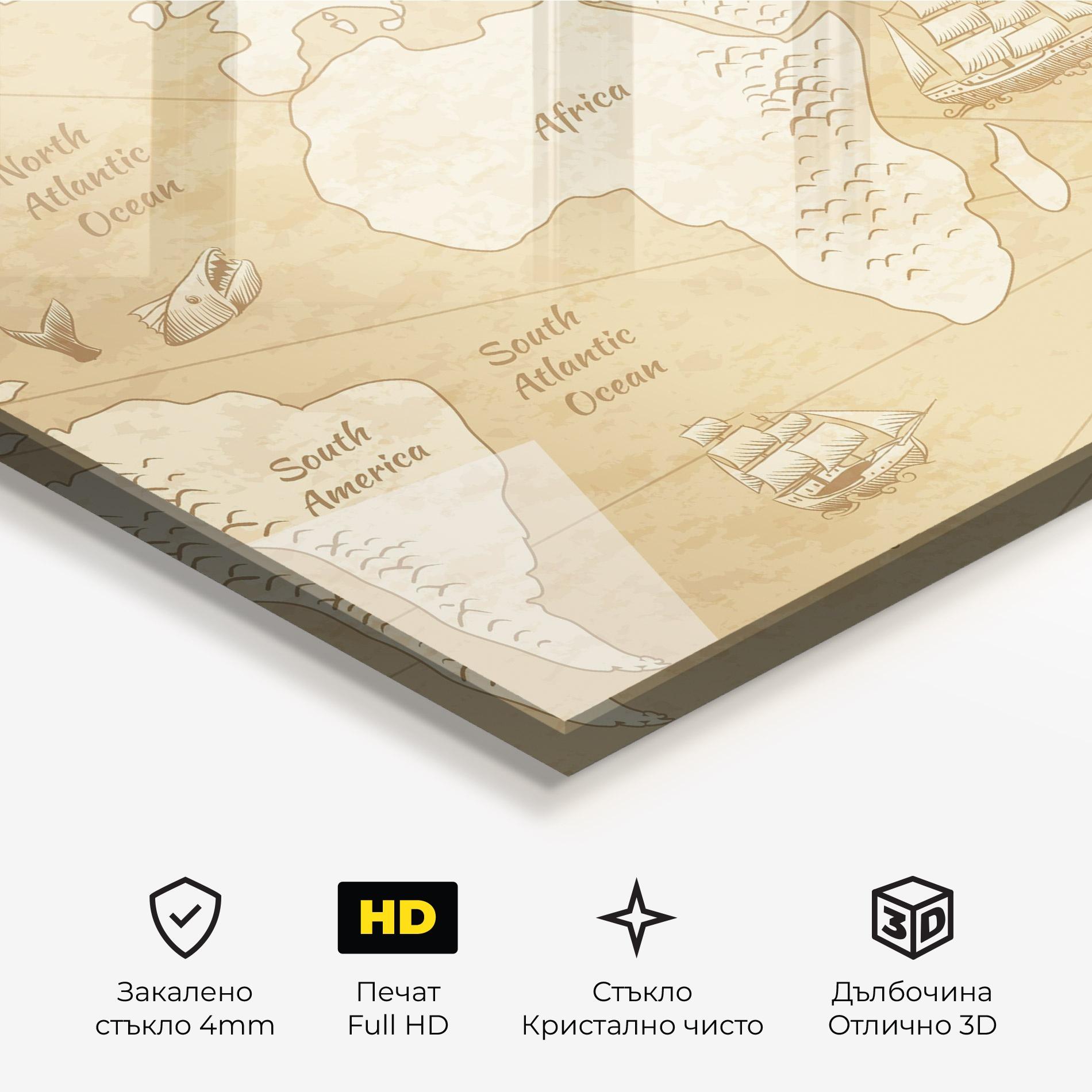 Стъклена картина Old Continents Map mockup 3