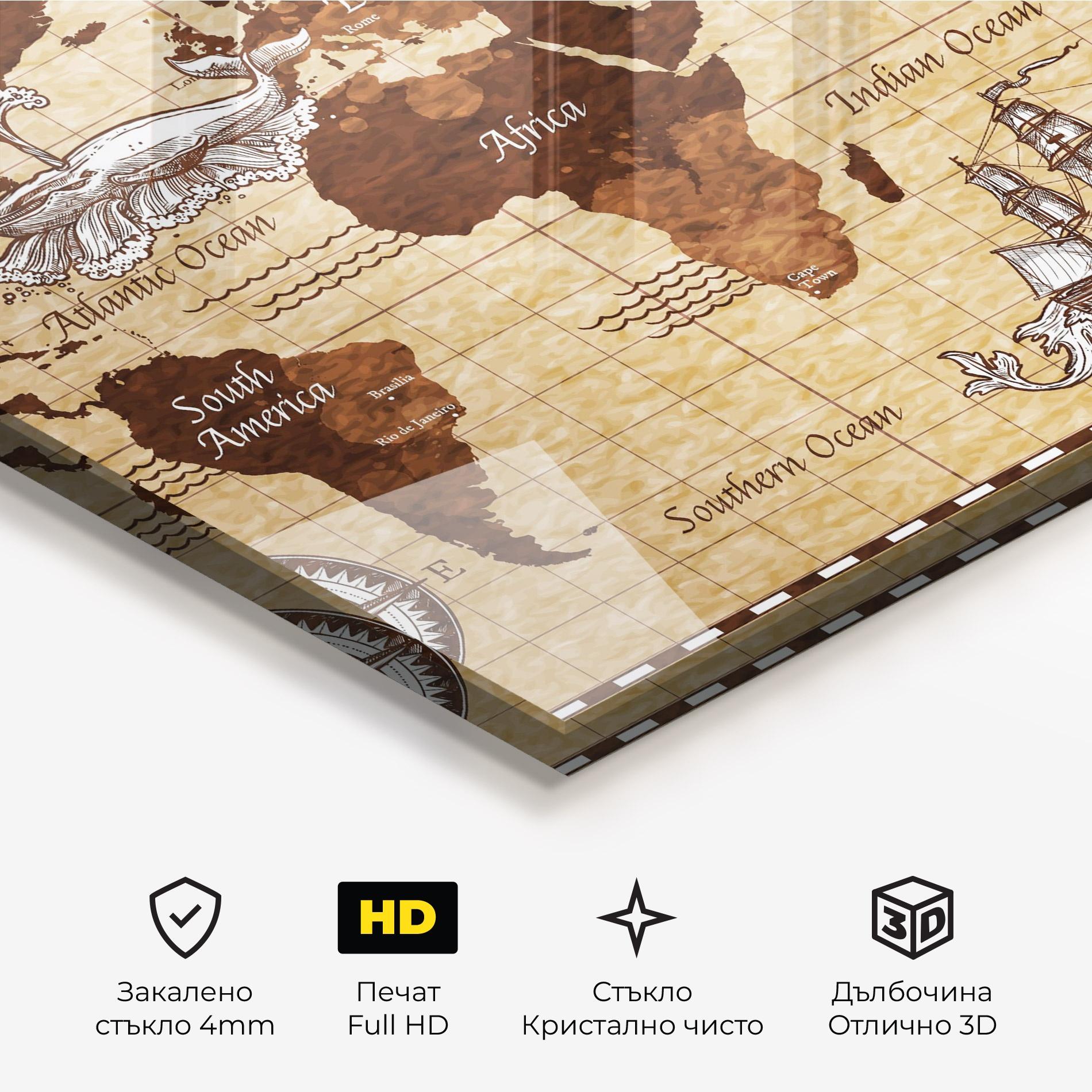 Стъклена картина Pirate World Map mockup 3