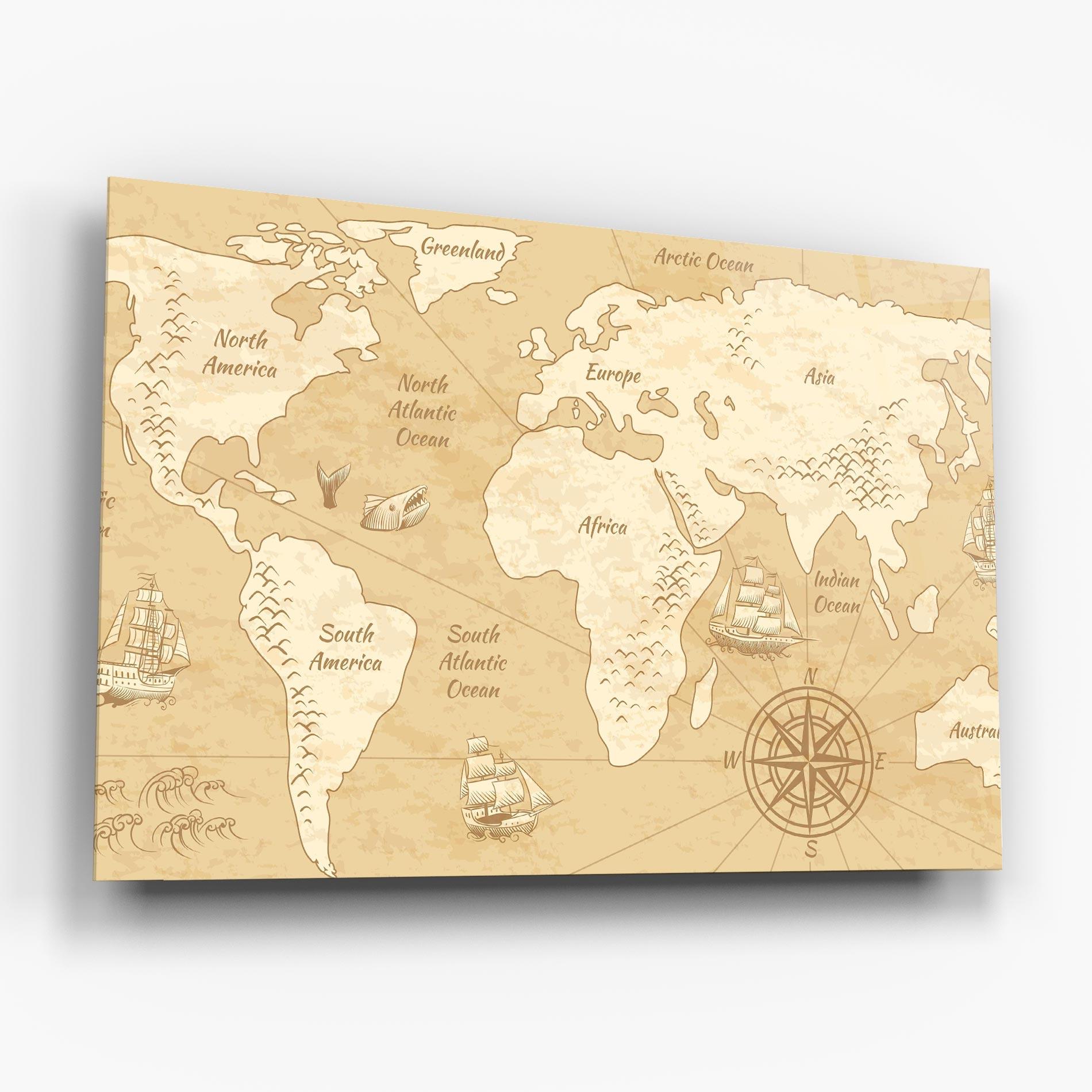 Стъклена картина Old Continents Map mockup 6