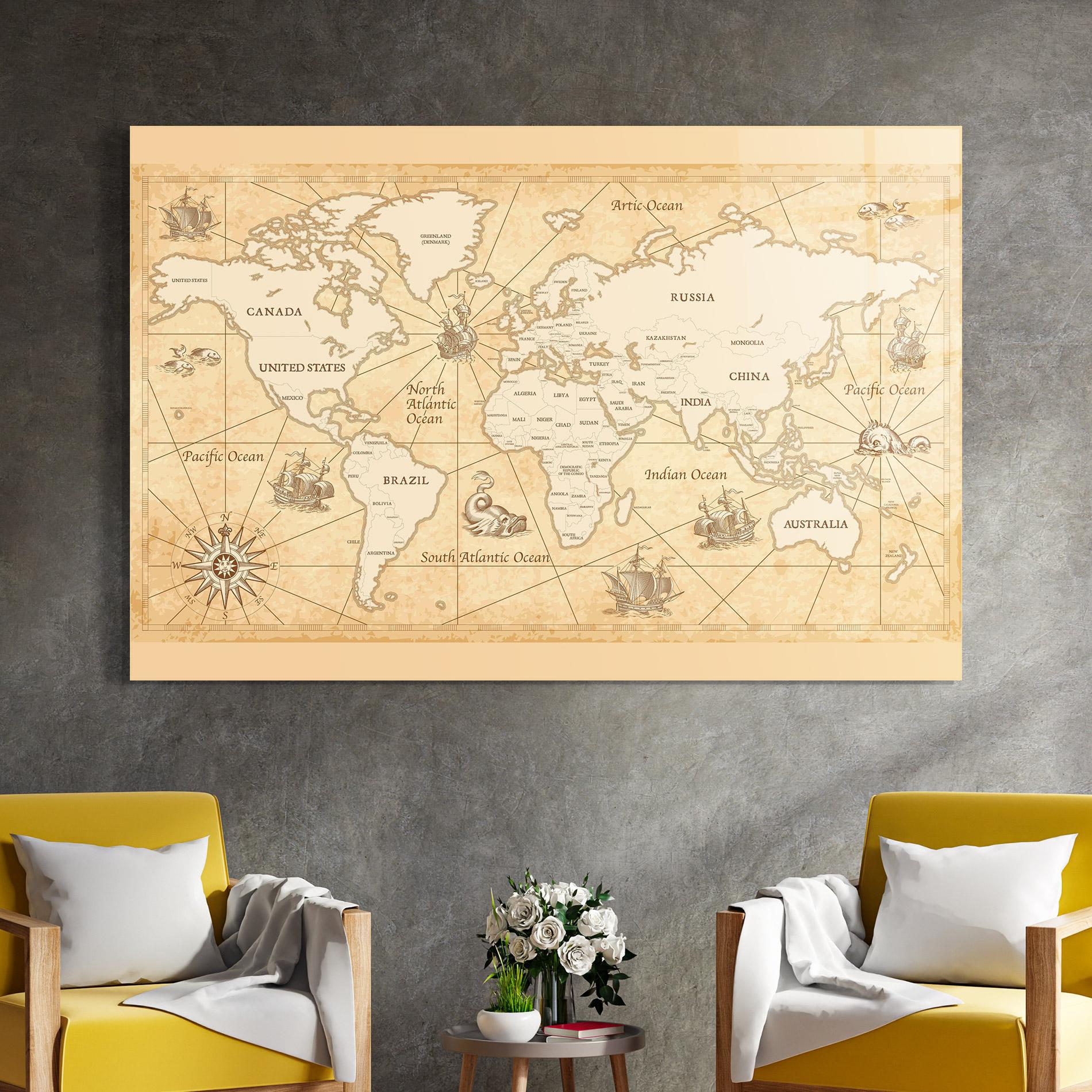 Стъклена картина Cream Old Map mockup 4