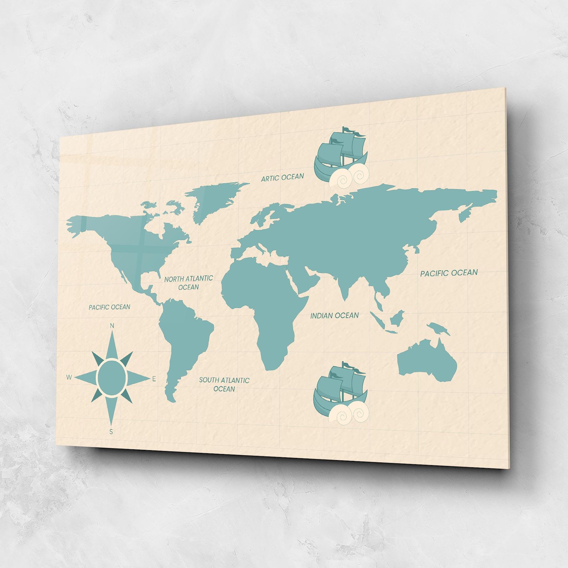 Стъклена картина Cream Blue Map mockup 1