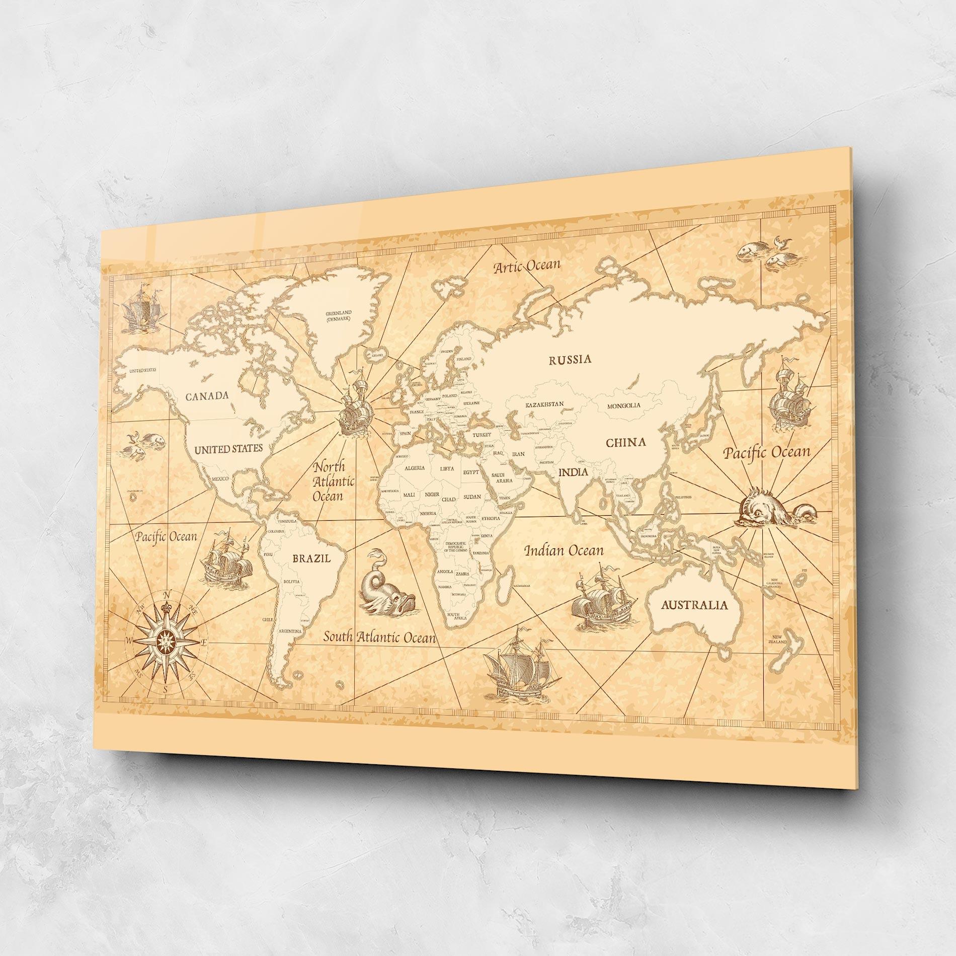 Стъклена картина Cream Old Map mockup 1