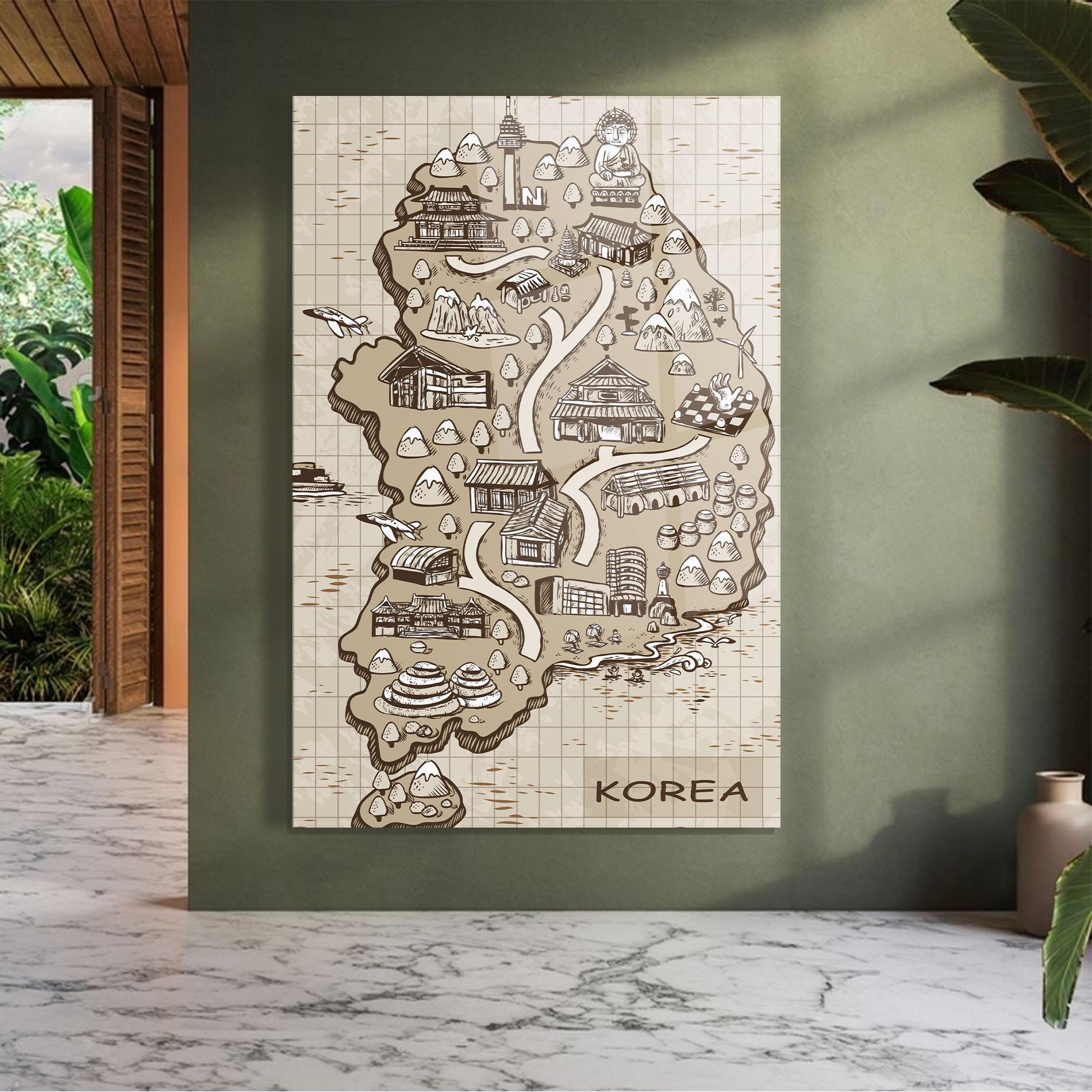 Стъклена картина Old Korea Map mockup 7
