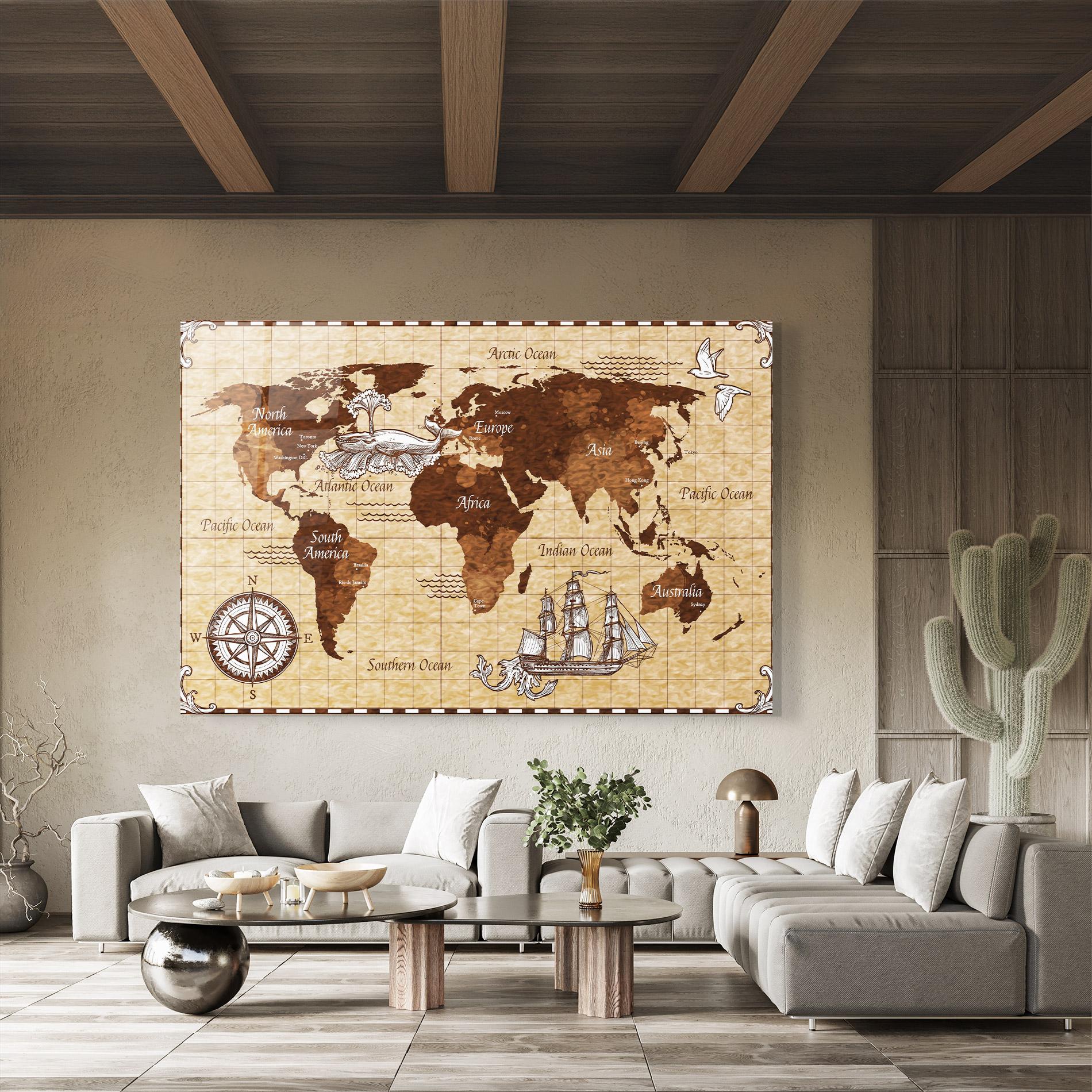 Стъклена картина Pirate World Map mockup 8