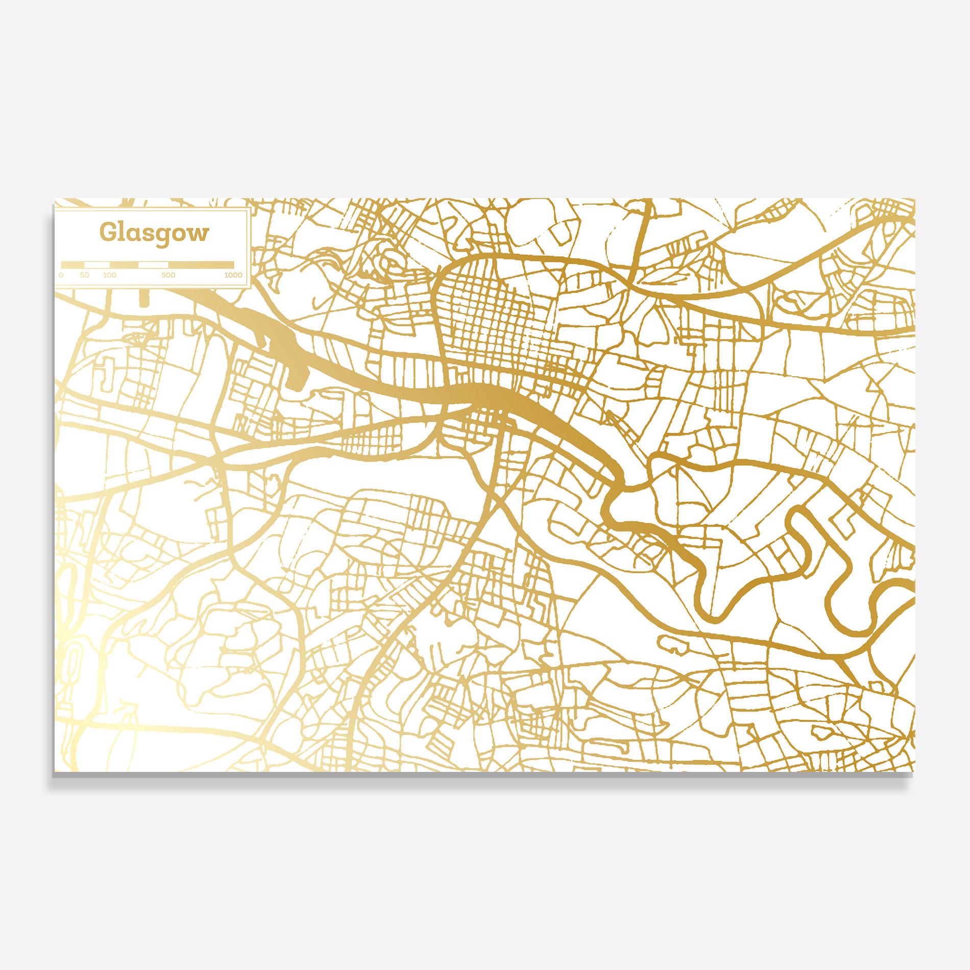 Стъклена картина Glasgow Gold Map mockup 0