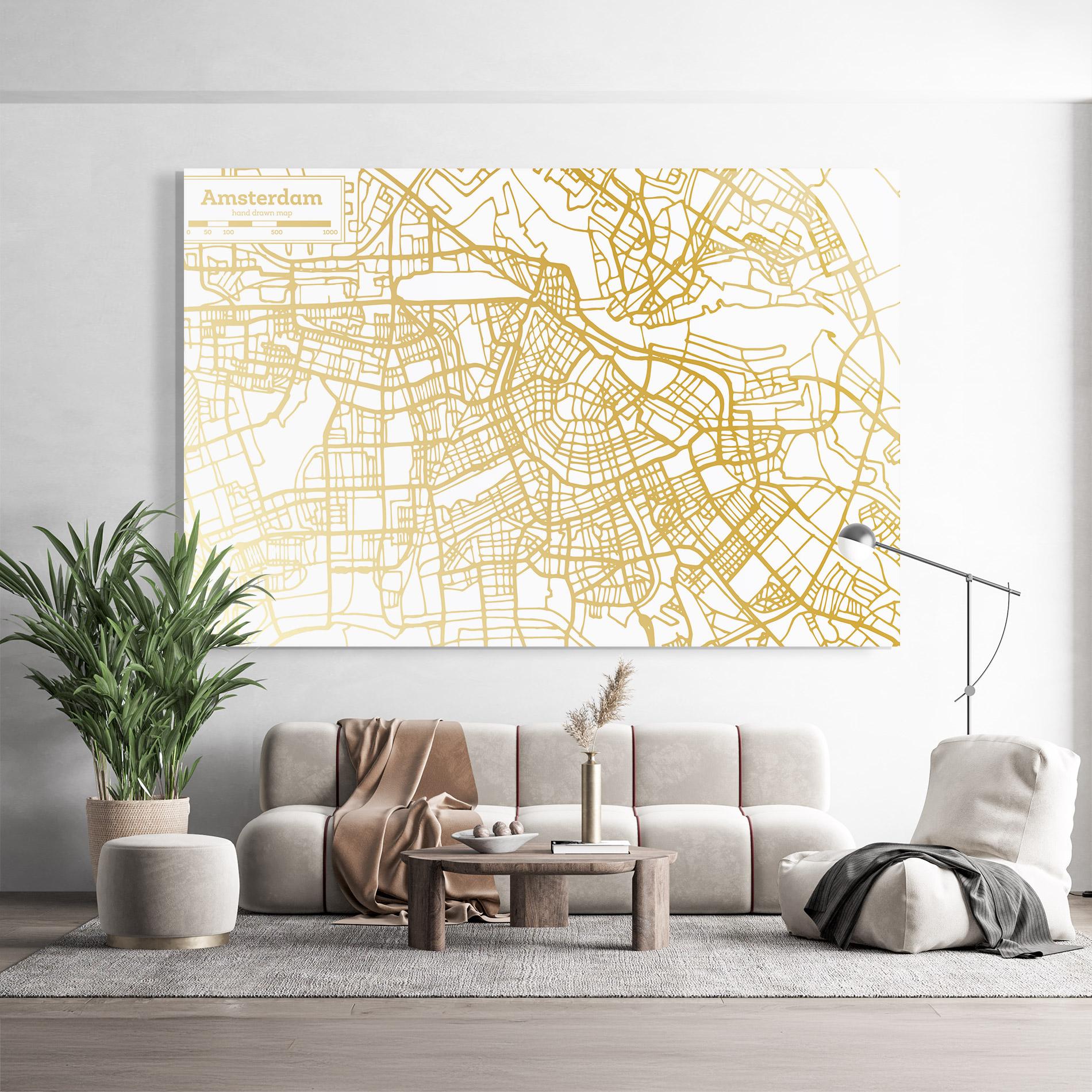 Стъклена картина Amsterdam Gold Map mockup 9