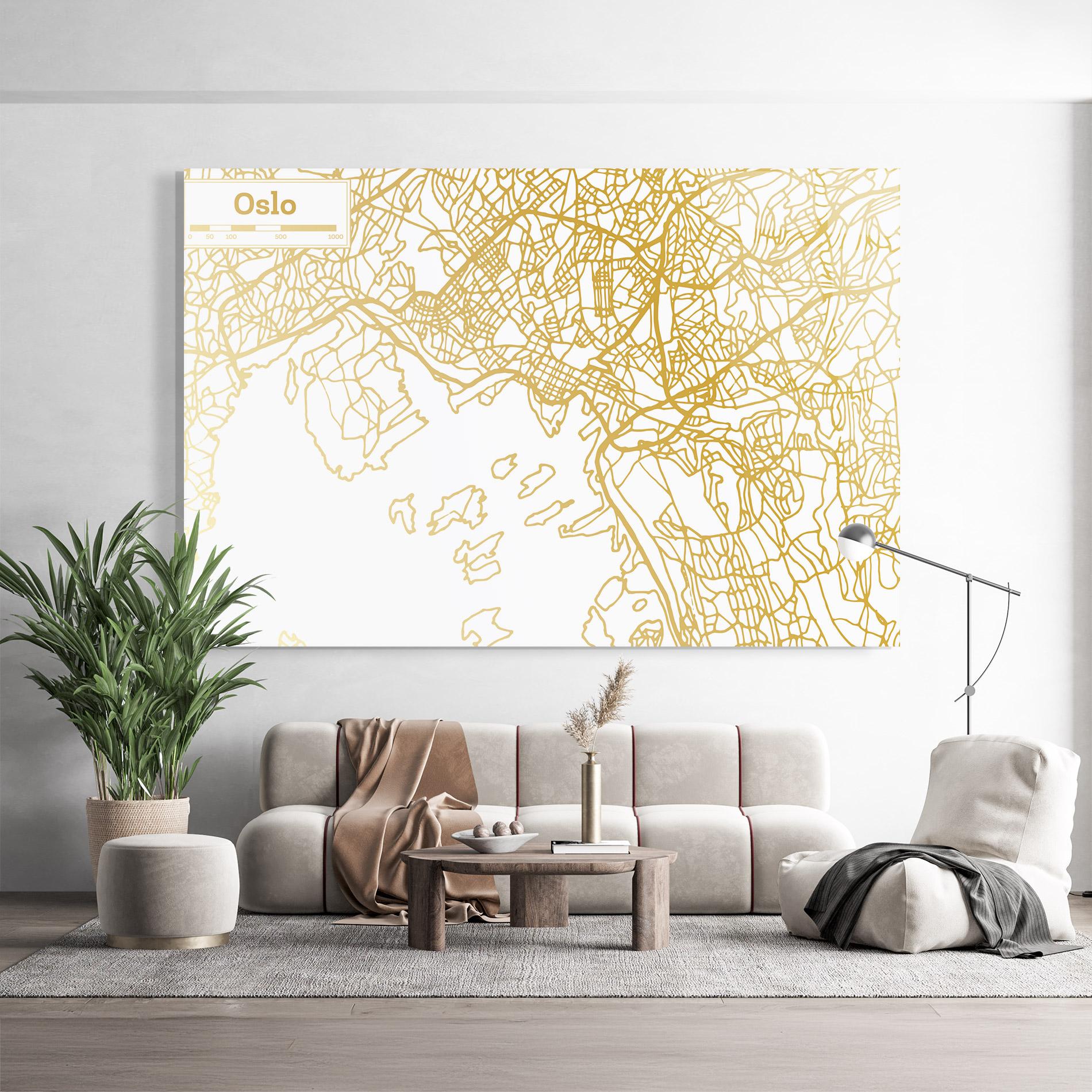 Стъклена картина Oslo Gold Map mockup 9