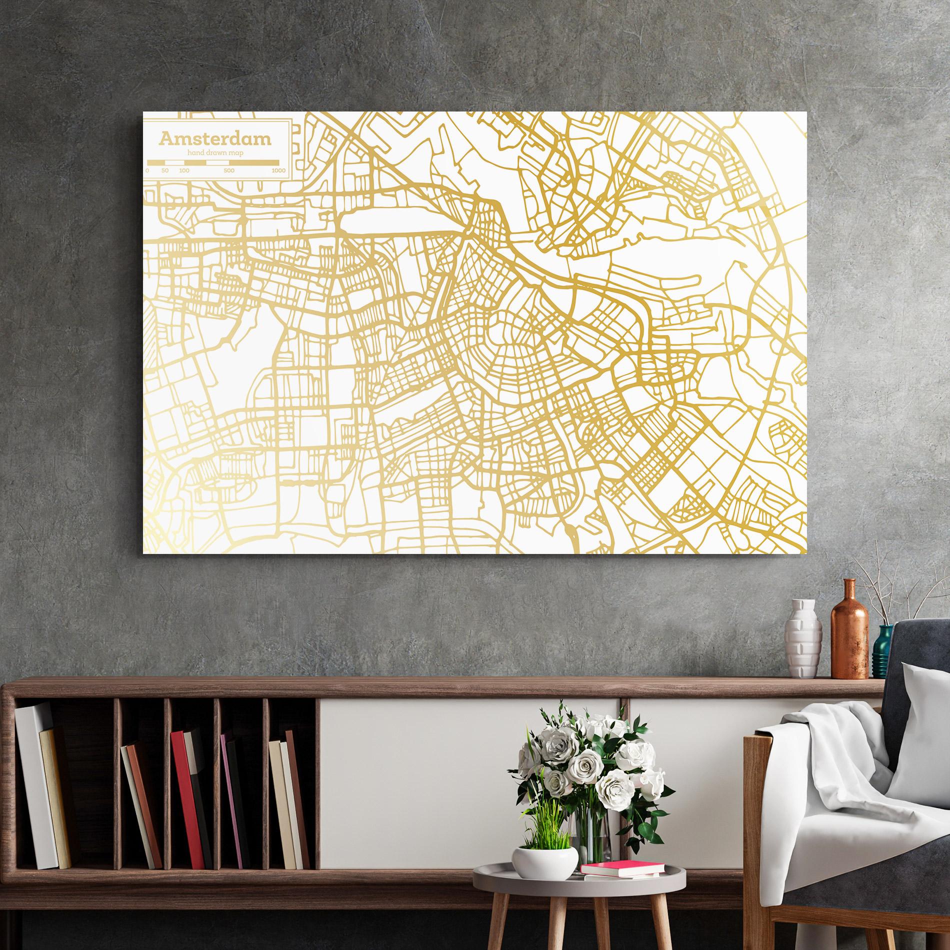 Стъклена картина Amsterdam Gold Map mockup 2