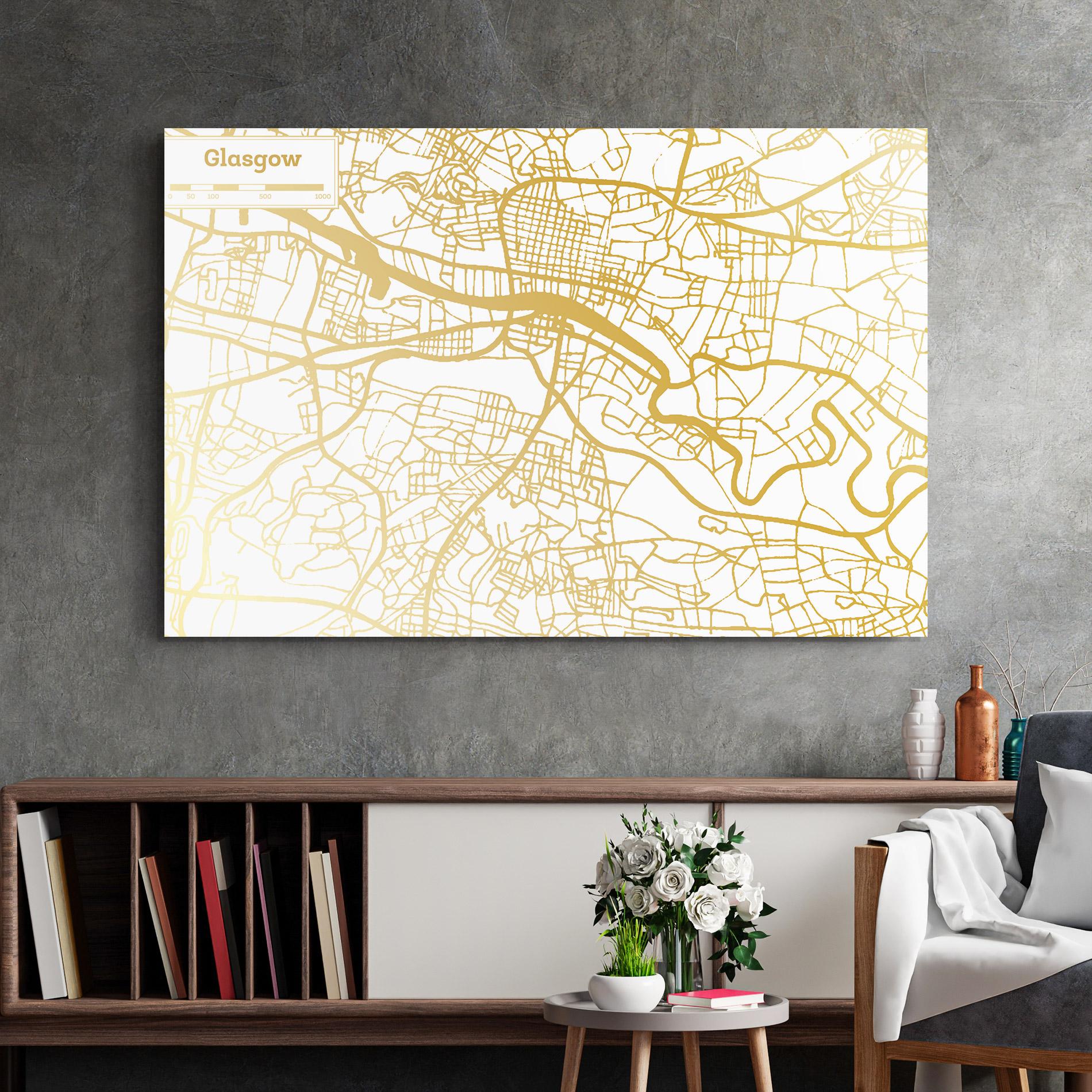 Стъклена картина Glasgow Gold Map mockup 2