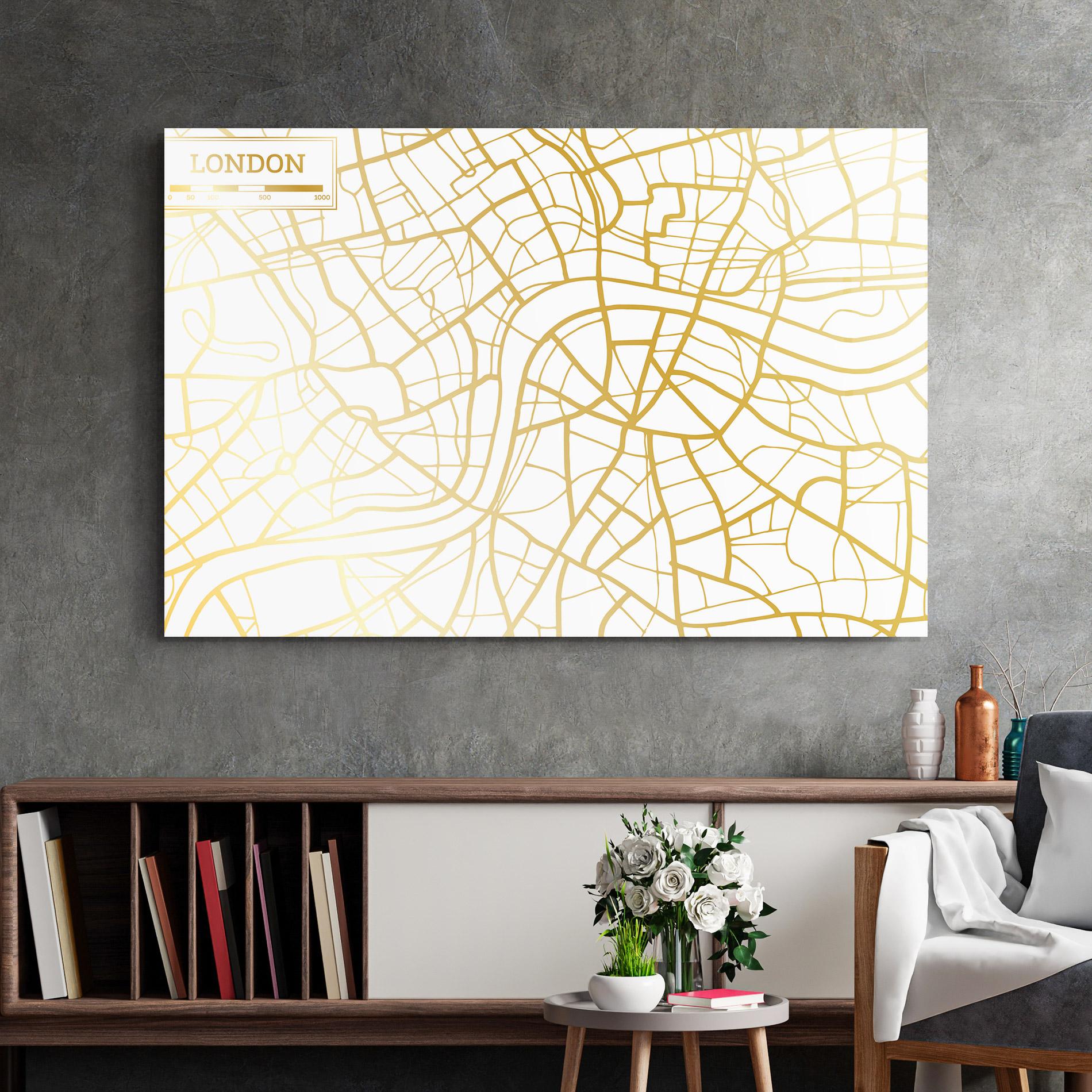 Стъклена картина London Gold Map mockup 2
