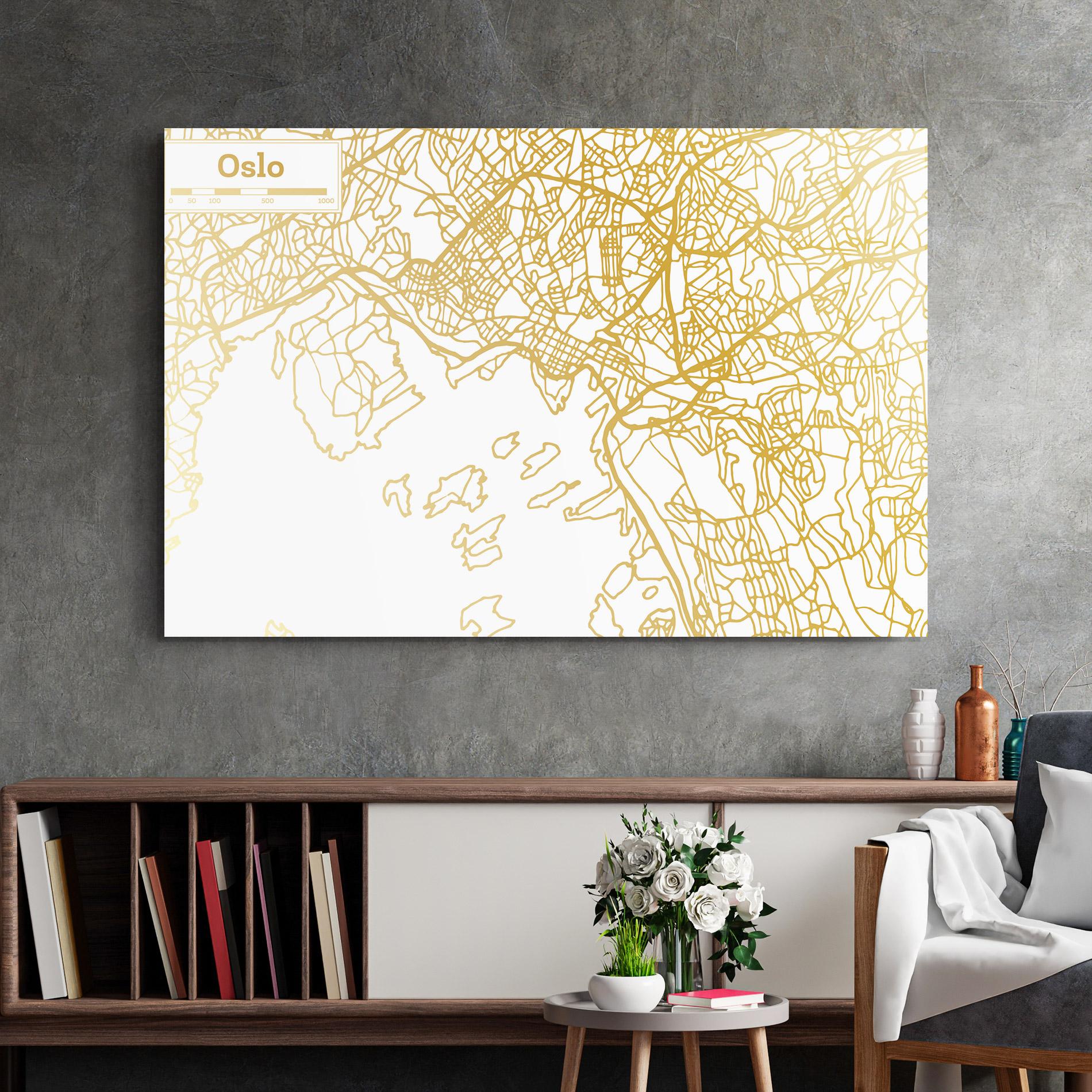Стъклена картина Oslo Gold Map mockup 2