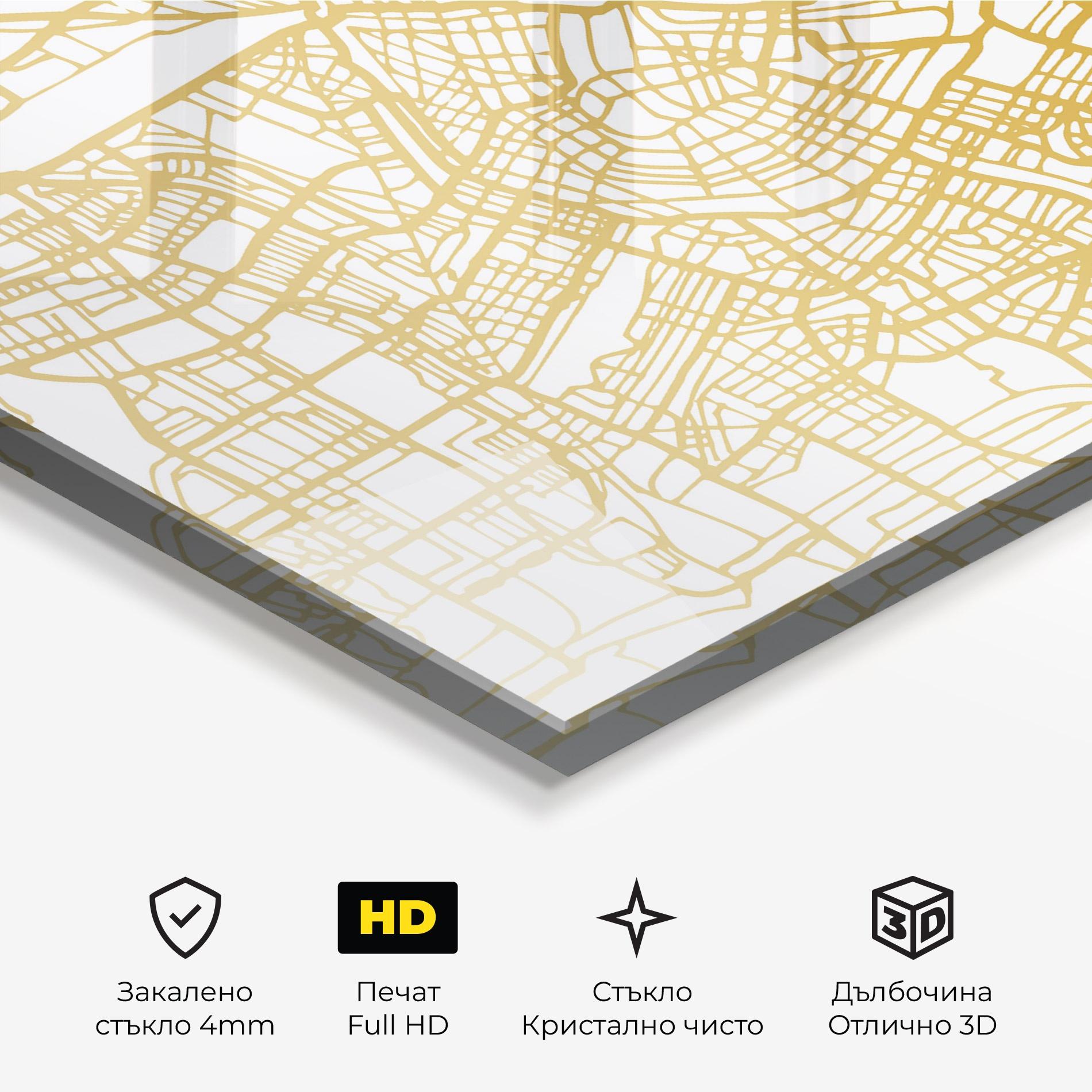 Стъклена картина Amsterdam Gold Map mockup 3